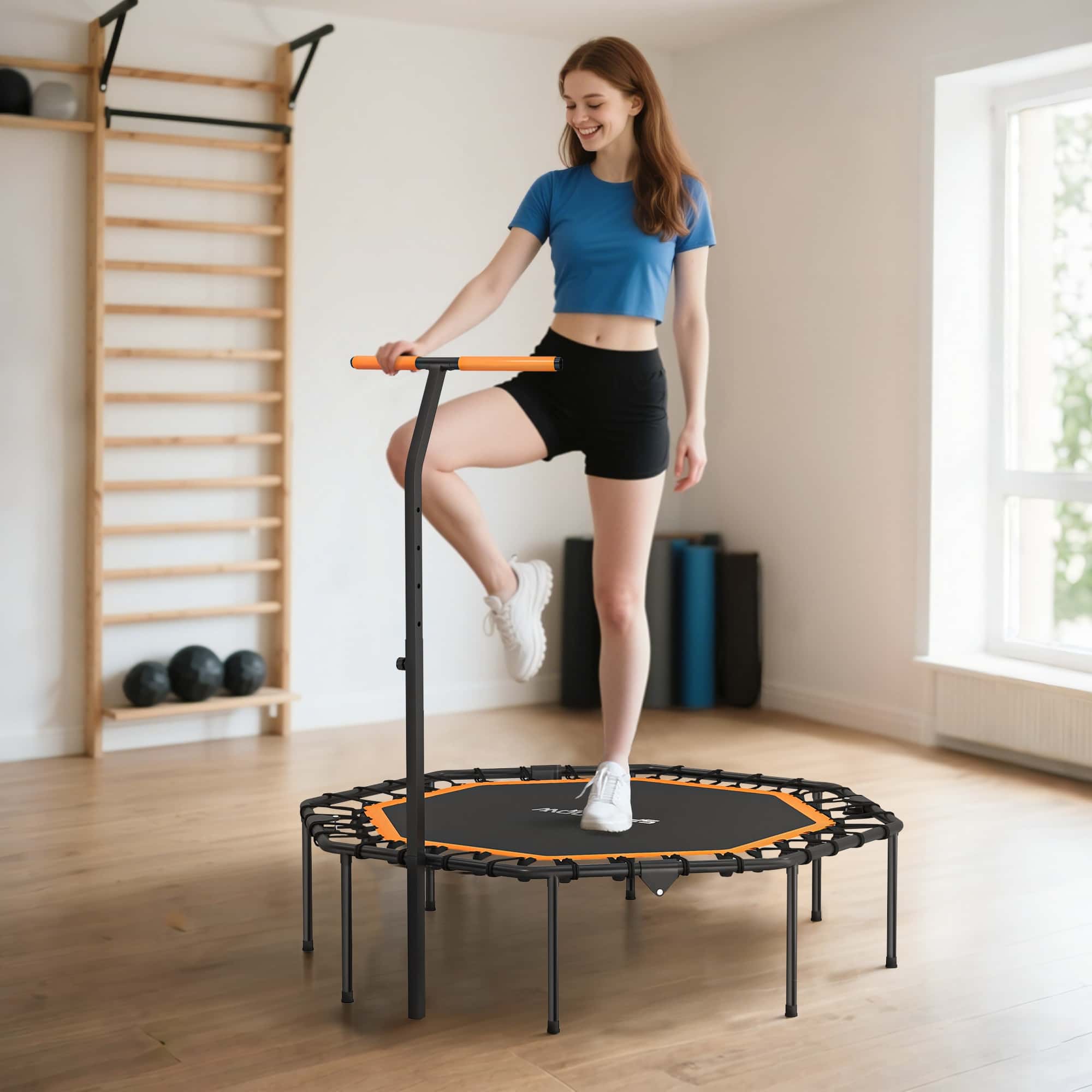4goodz Fitness Trampoline voor binnen - Rebounder met verstelbare Handgreep - Oranje