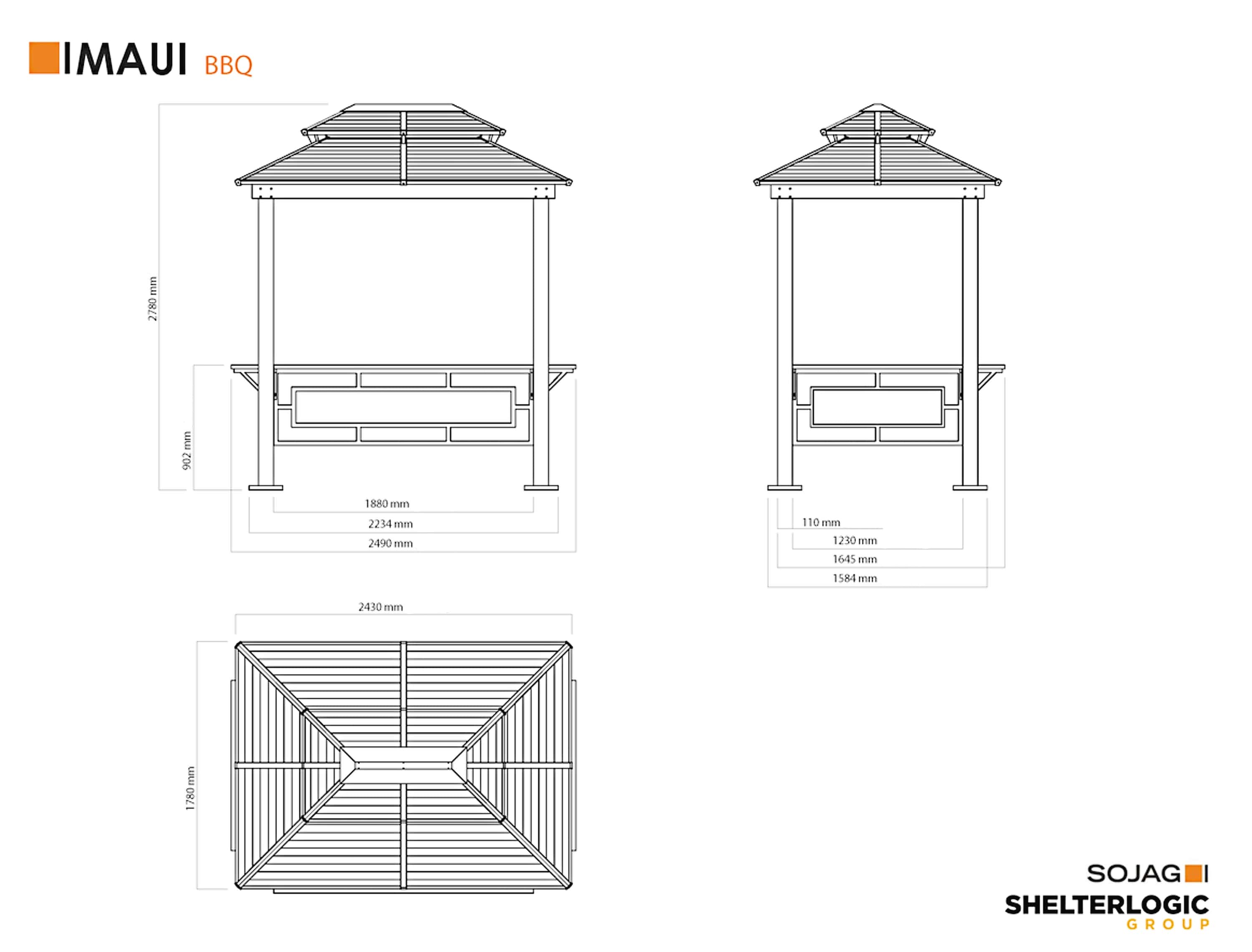 Sojag Maui Aluminium BBQ Grillpaviljoen in Houtlook - 158x249x278 cm