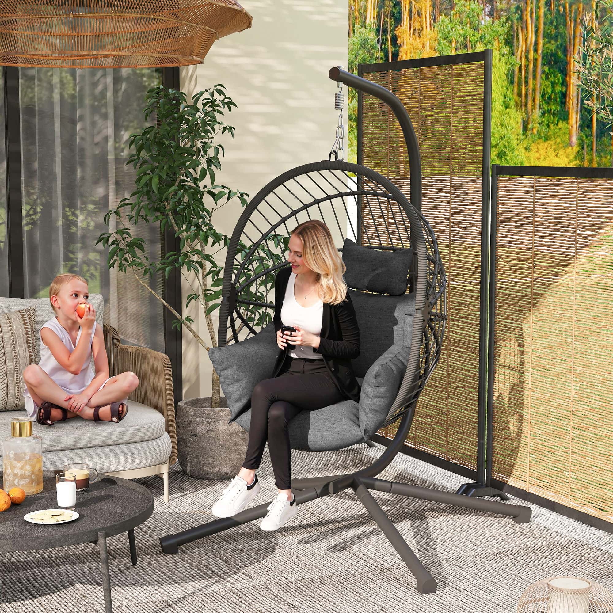 4goodz hangstoel voor binnen of buiten inclusief kussen 120x106x188 cm - Grijs