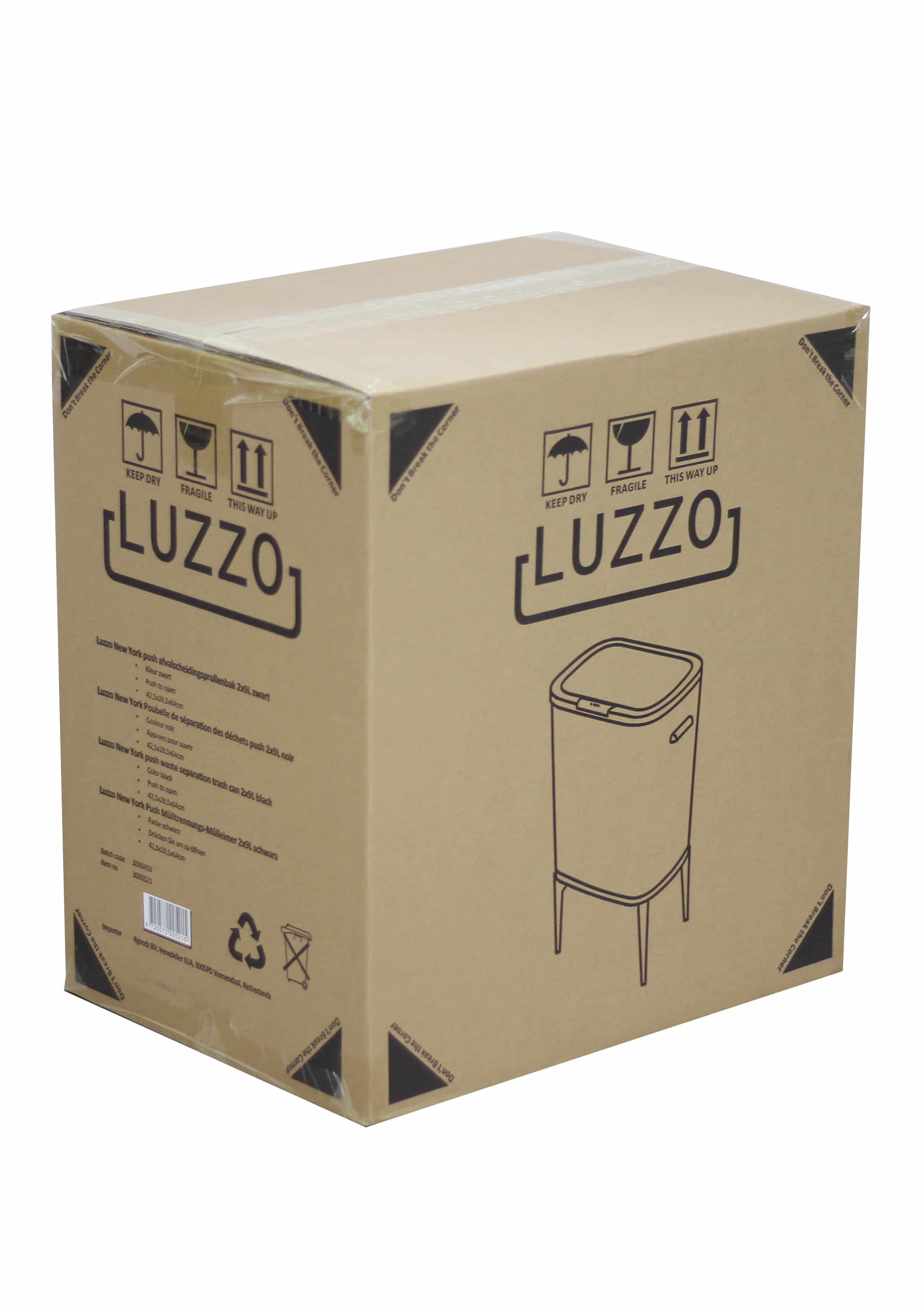 Luzzo® New York Push Afvalscheidingsprullenbak 18 ltr 2 bakken - Zwart