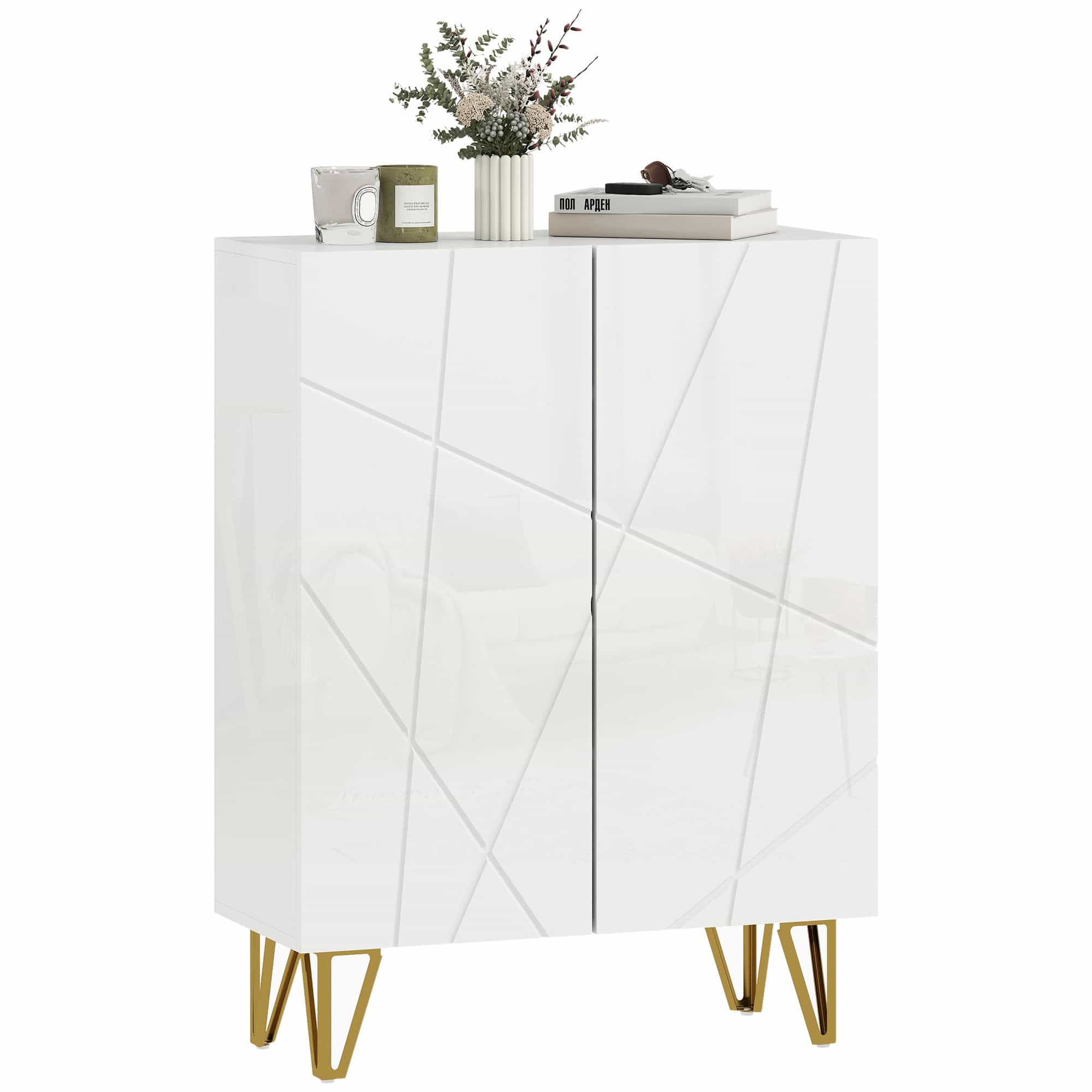 Schoenenkast met 2 deuren - 3 verstelbare planken - Hoogglans Wit