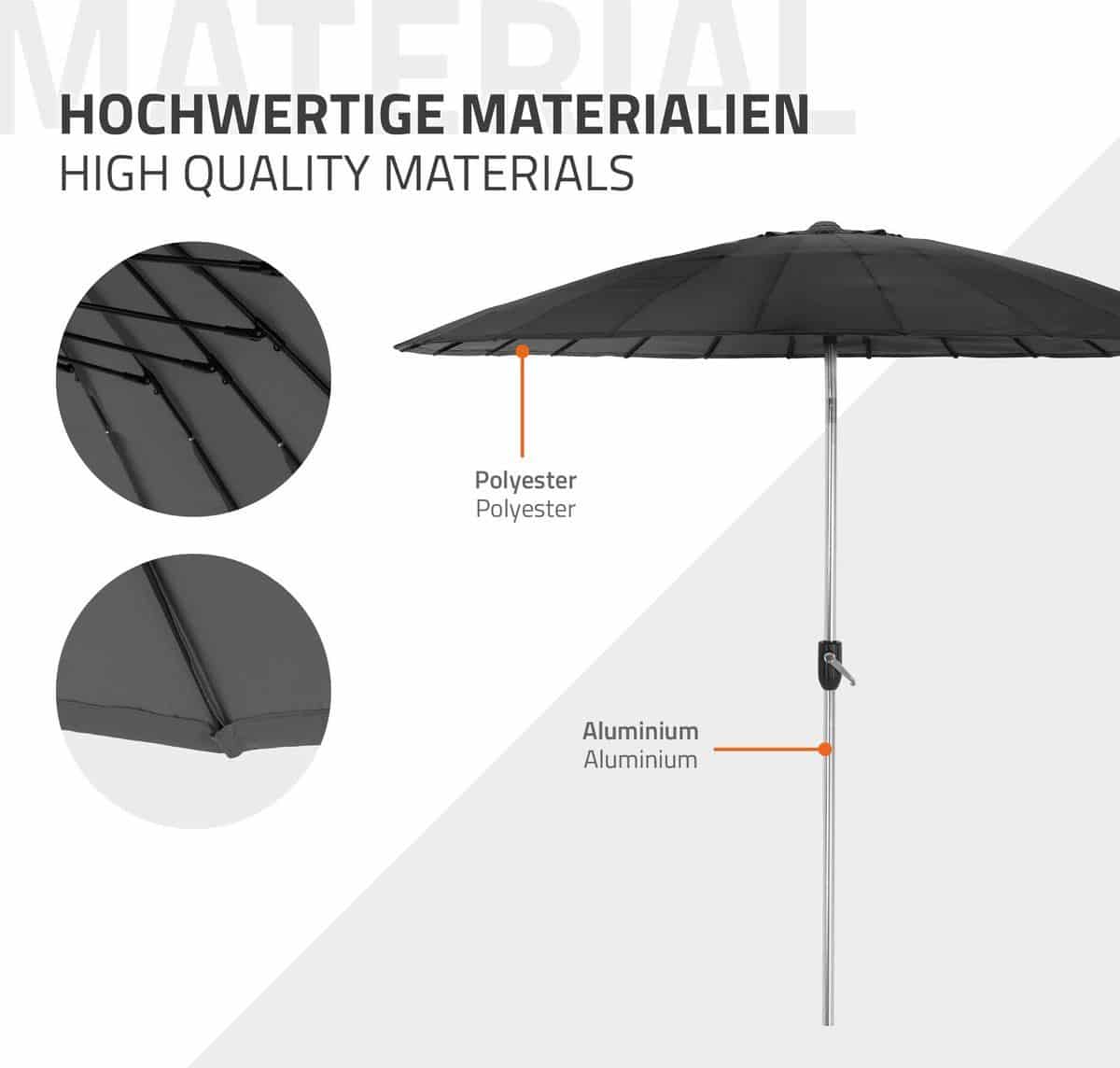 Parasol Shanghai 270 cm met Aluminium buis - kleur Charcoal