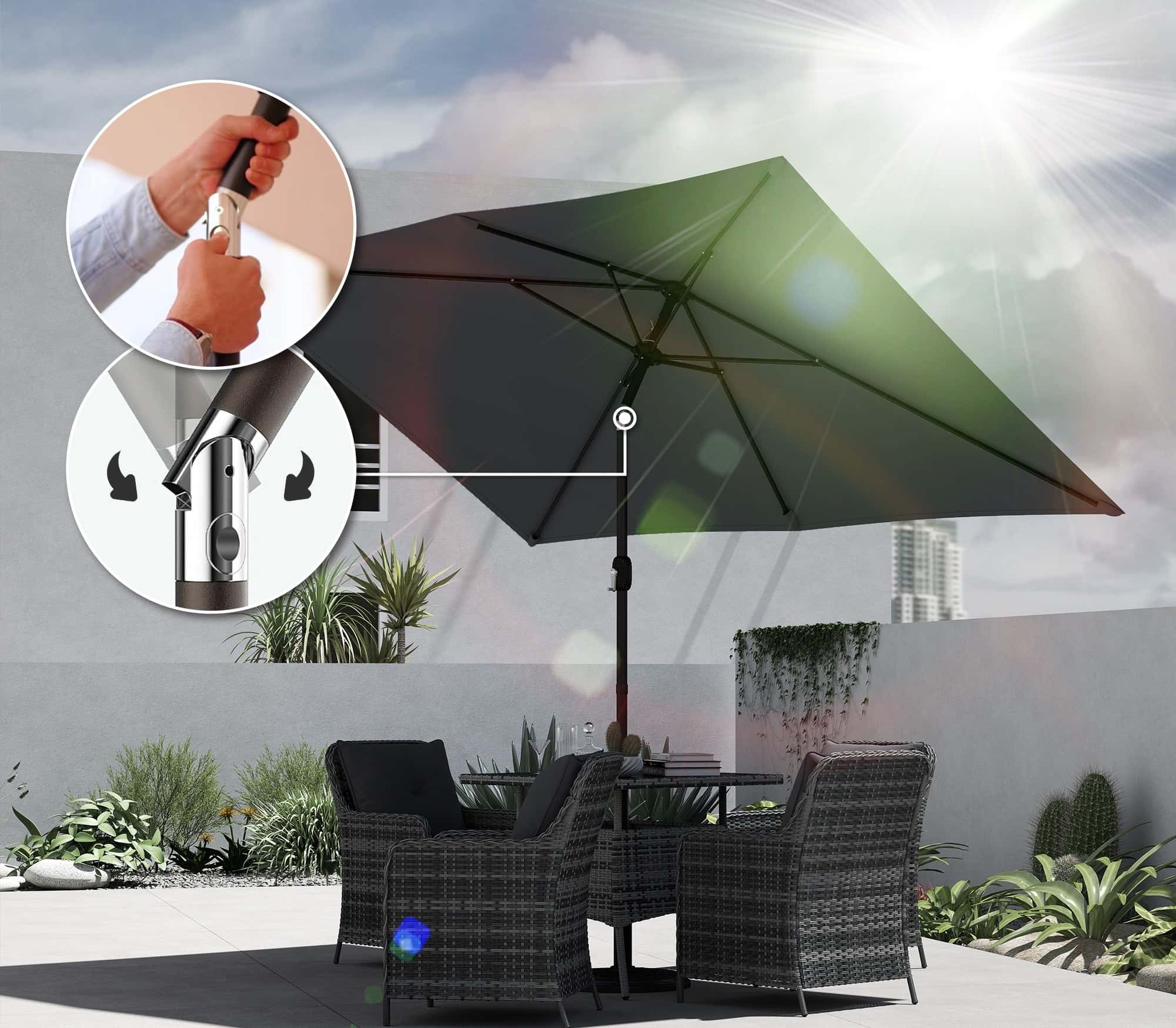 4goodz Parasol 300 x 200 cm - kantelbare balkonparasol met draaihendel - Grijs 4goodz Parasol 300 x 200 cm - kantelbare balkonparasol met draaihendel - Grijs