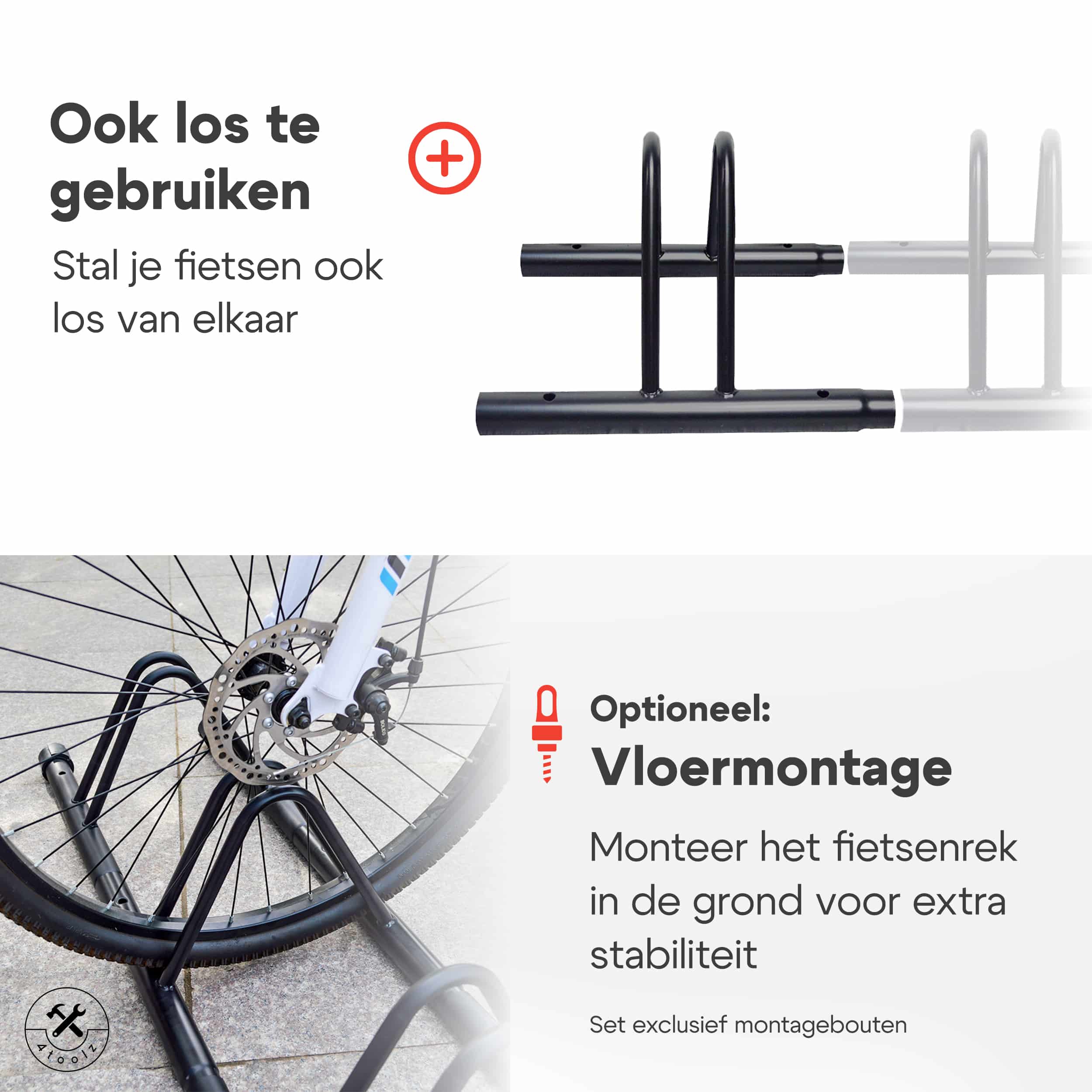 4toolz® Stabiel metalen Fietsenrek voor Drie Fietsen - Zwart