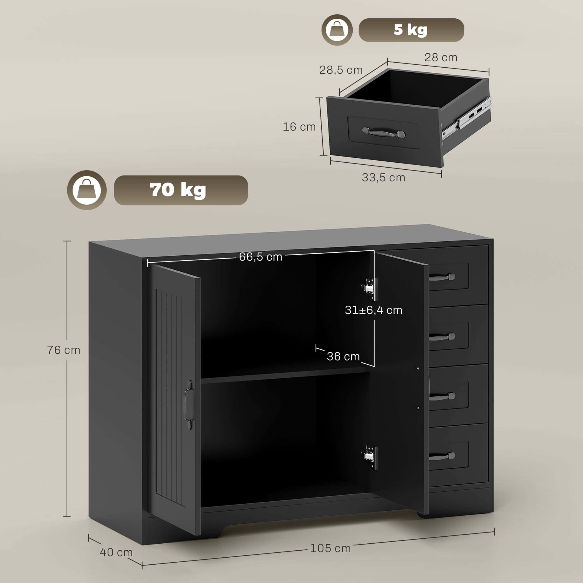 4goodz Dressoir met 4 Lades en 2 deurtjes 40x105x76 cm - Zwart
