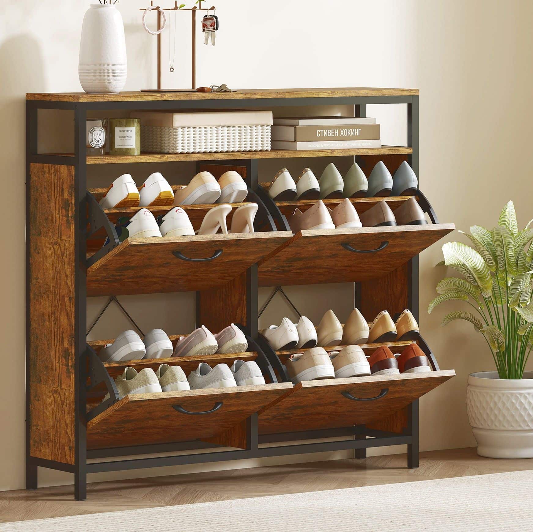 Homcom Schoenenkast met 4 klapladen voor 12-20 paar schoenen