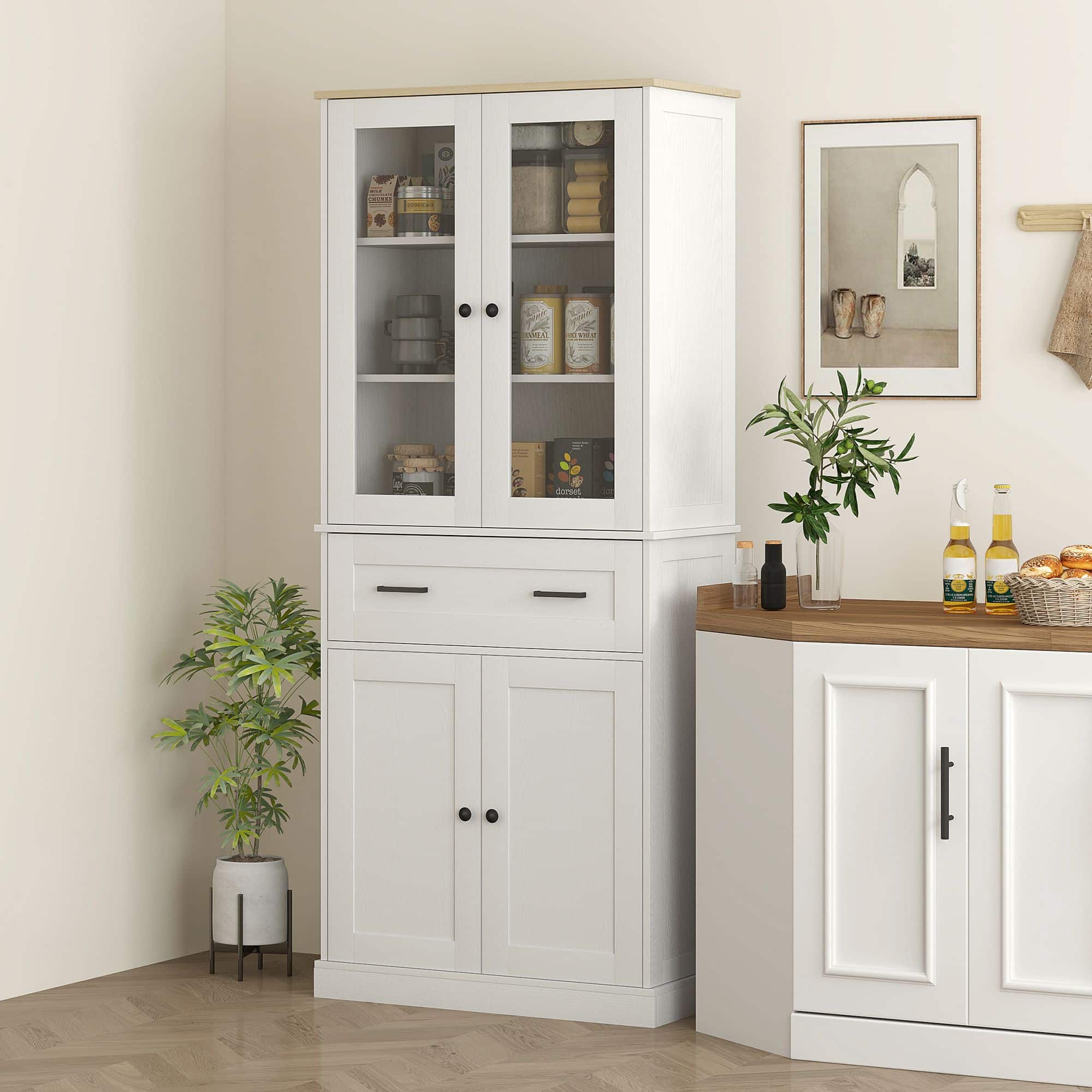 Homcom Keukenkast Buffetkast met Lades 40x76x182 cm - Crèmewit