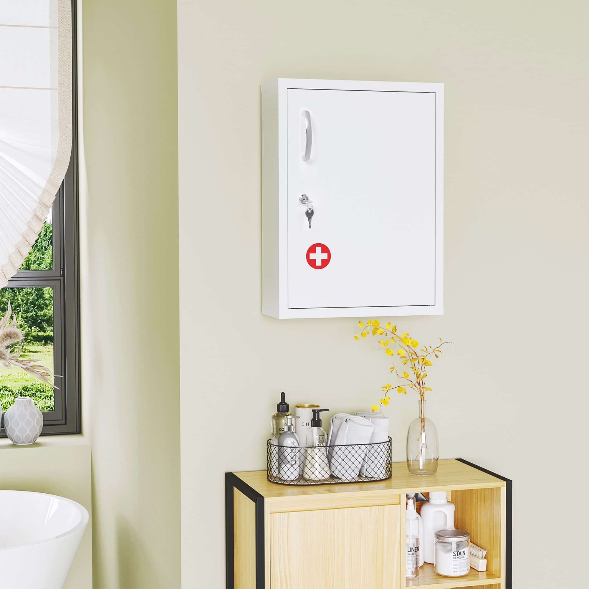 4goodz Medicijnkastje EHBO-kastje met slot RVS 15x40x53 cm - Wit