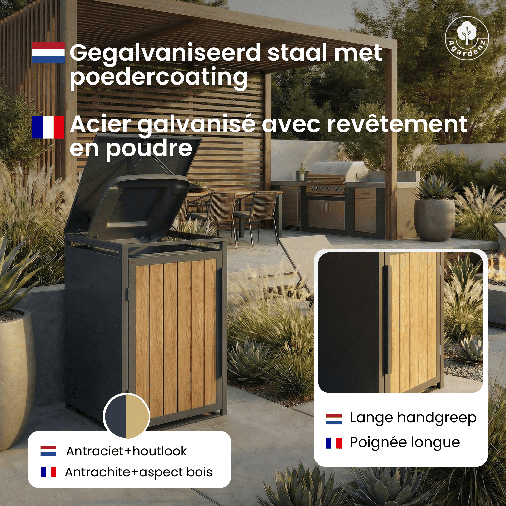4gardenz® Slimline Kliko Containerombouw 4 Afvalbakken - Antraciet/Houtlook 4gardenz® Slimline Kliko Containerombouw 4 Afvalbakken - Antraciet/Houtlook