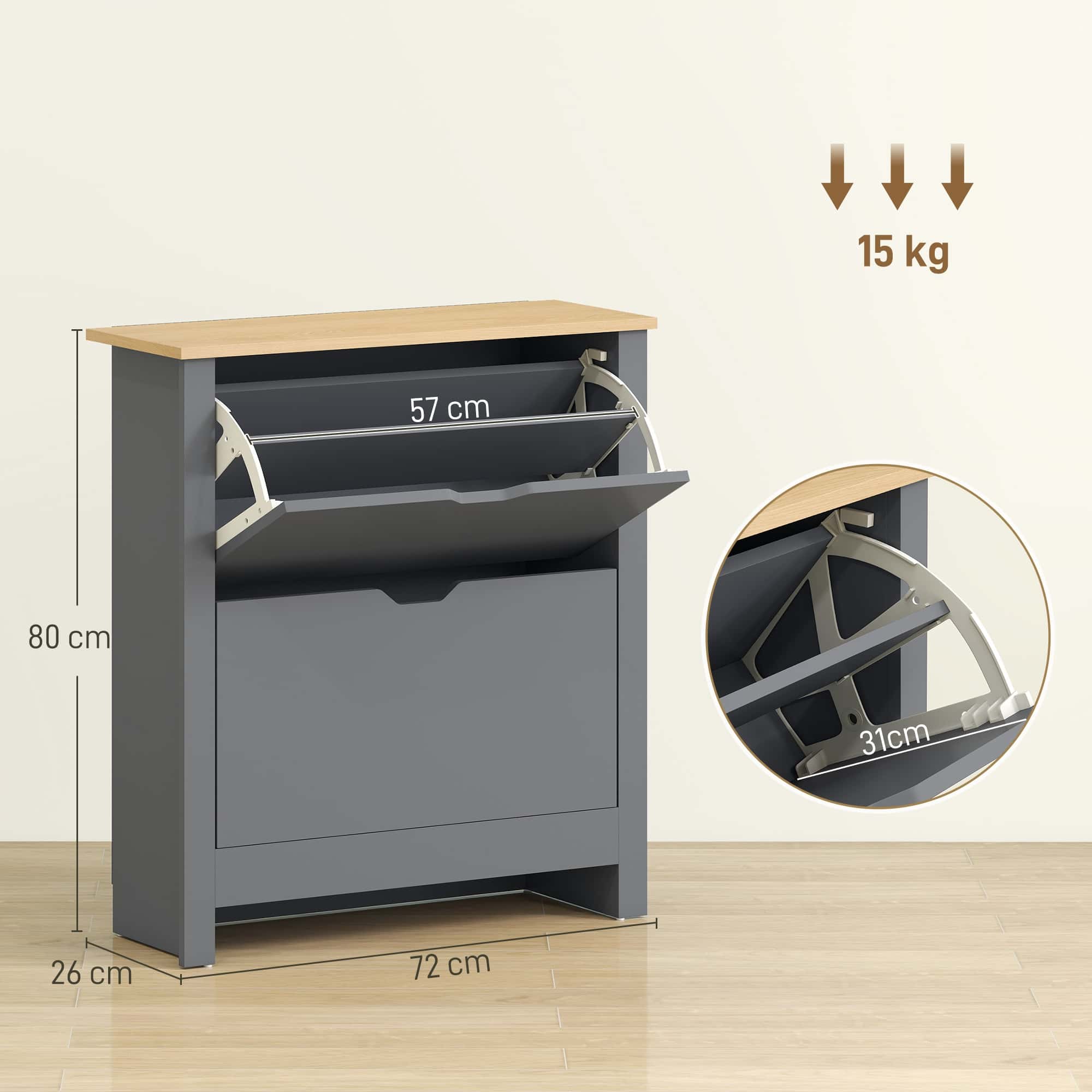 4goodz Schoenenkast met 2 vakken - voor 8-12 paar schoenen - Grijs