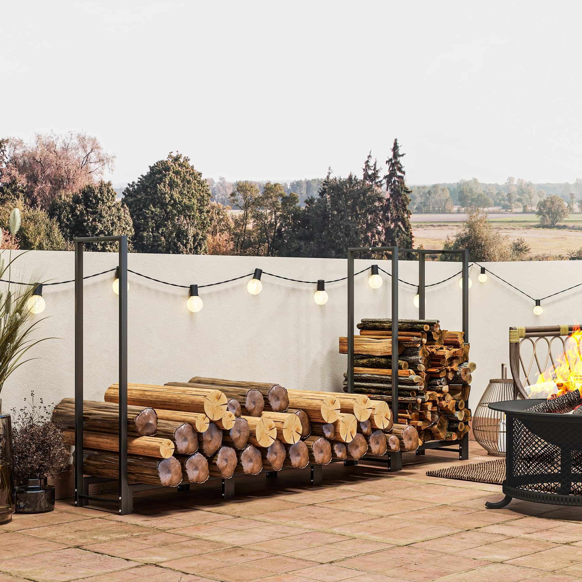 4goodz Outsunny Houthaardenrek 240 cm tot 300 kg Staal - Zwart