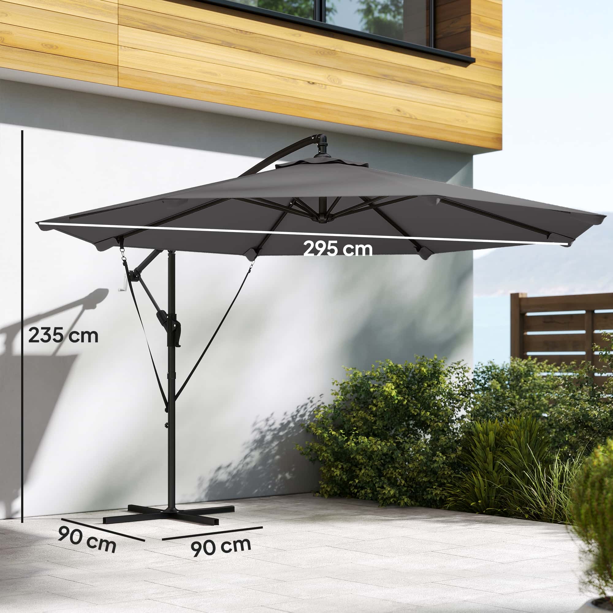 4goodz Zweefparasol met Draaimechanisme, Ø 300 cm - Grijs