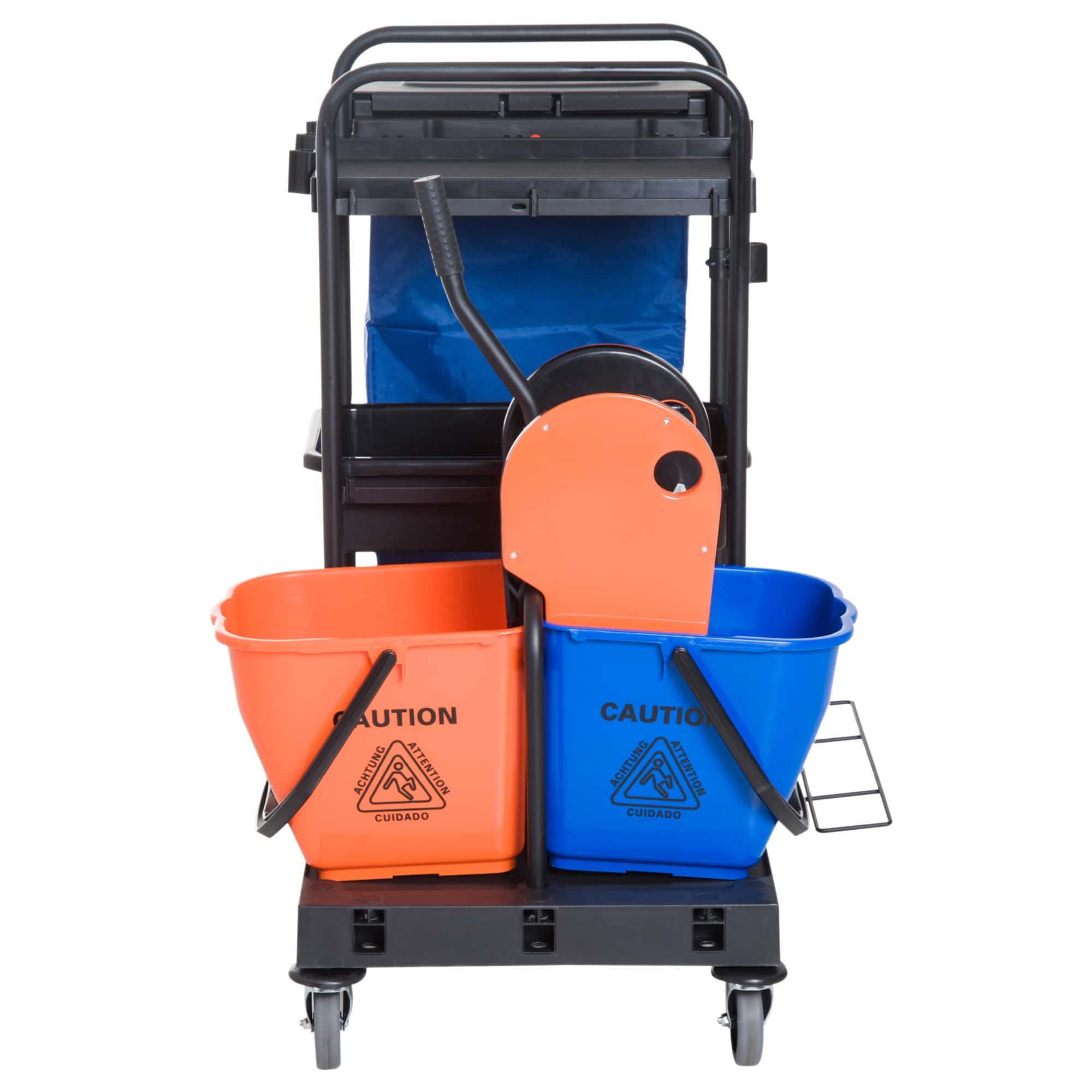 Schoonmaakkar Schoonmaakwagen met wringer en 2 emmers op 4 wielen