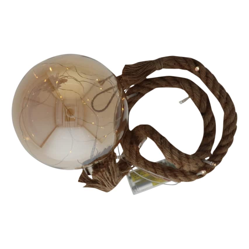 LED Touwlamp Kerstbal met glazen bal 15 cm - 24 LED&#039;s op batterijen