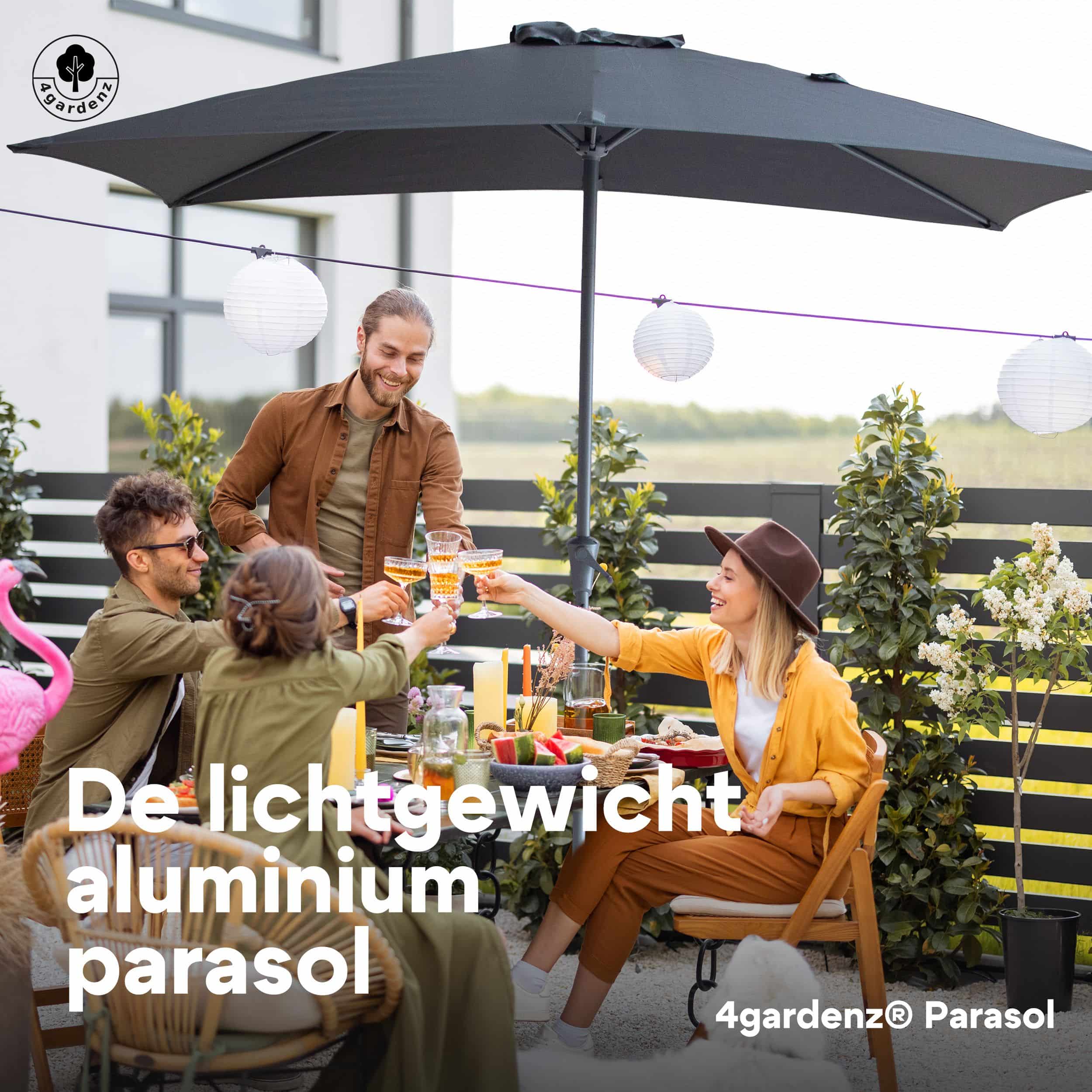 4gardenz® Parasol Rechthoek 150X250cm Kantelbaar - Balkonparasol Grijs