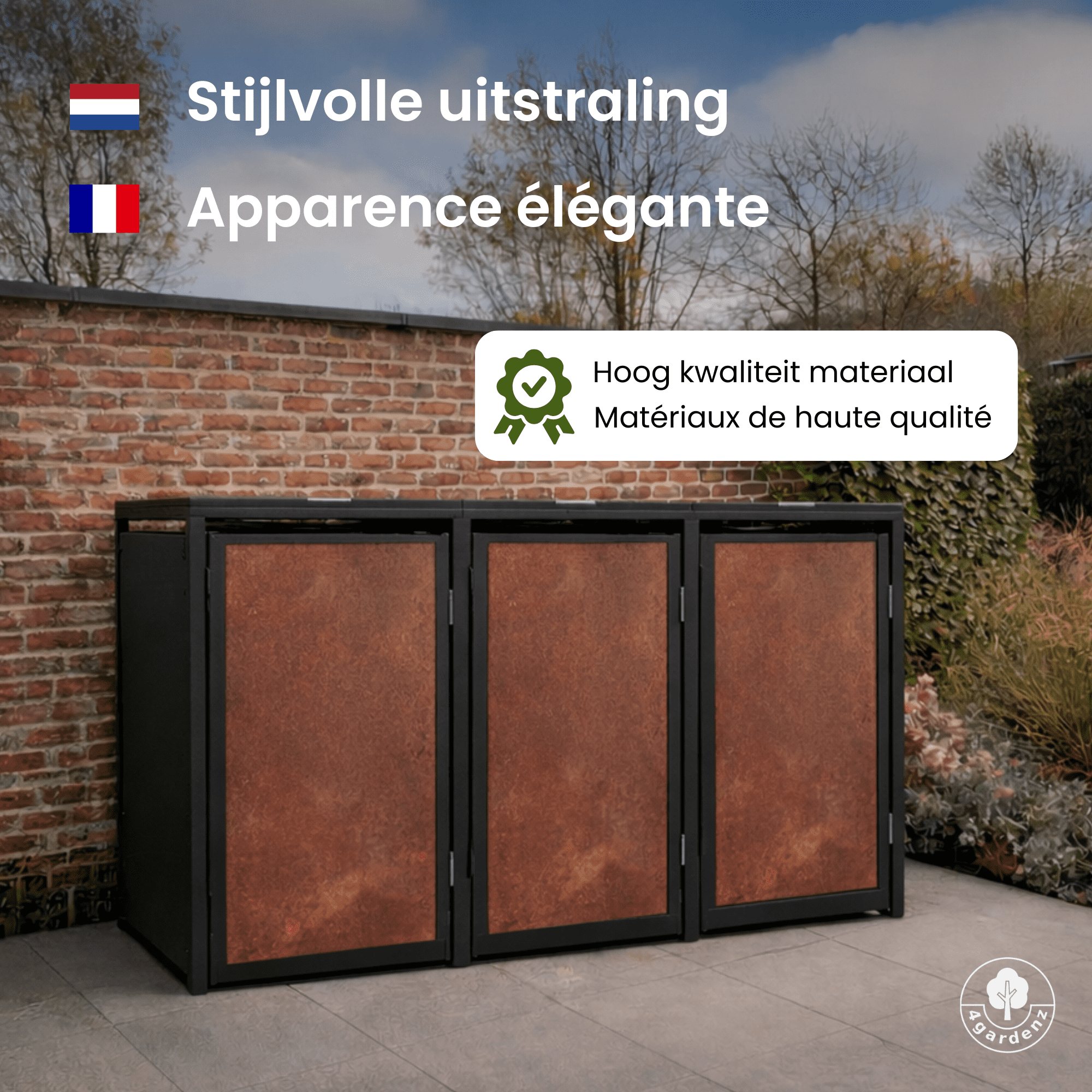 4gardenz® Slimline Kliko Containerombouw 3 Afvalbakken - Antraciet/Cortenstaal Roest-look