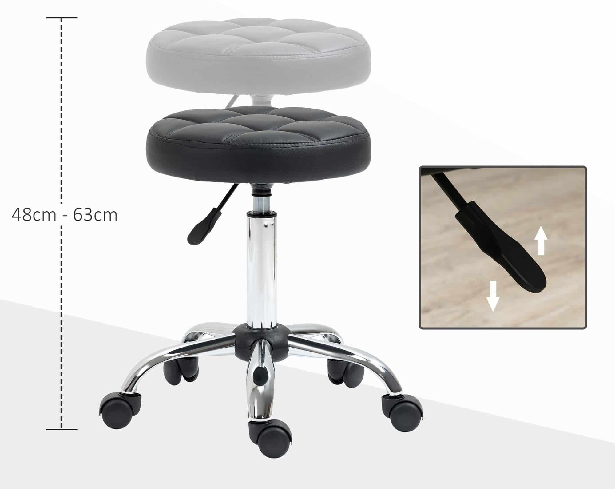 2 stuks Ergonomische Rolkruk Hoogte Verstelbaar 51-67cm - Zwart