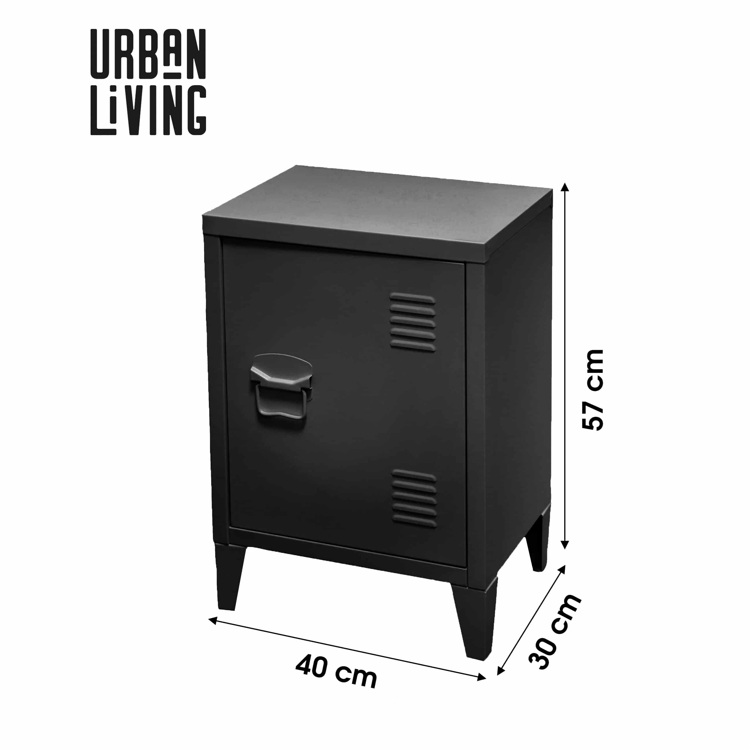 Urban Living Nachtkastje Locker Industrieel 30x40x57 cm - Zwart