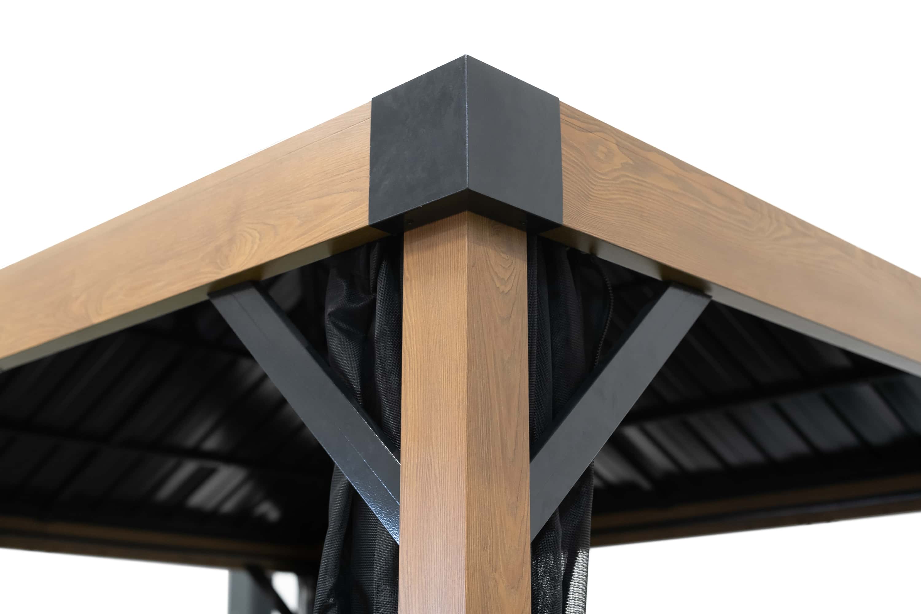 Sojag Fontana Aluminium Paviljoen met hard dak en muggennet - Houtlook/Zwart