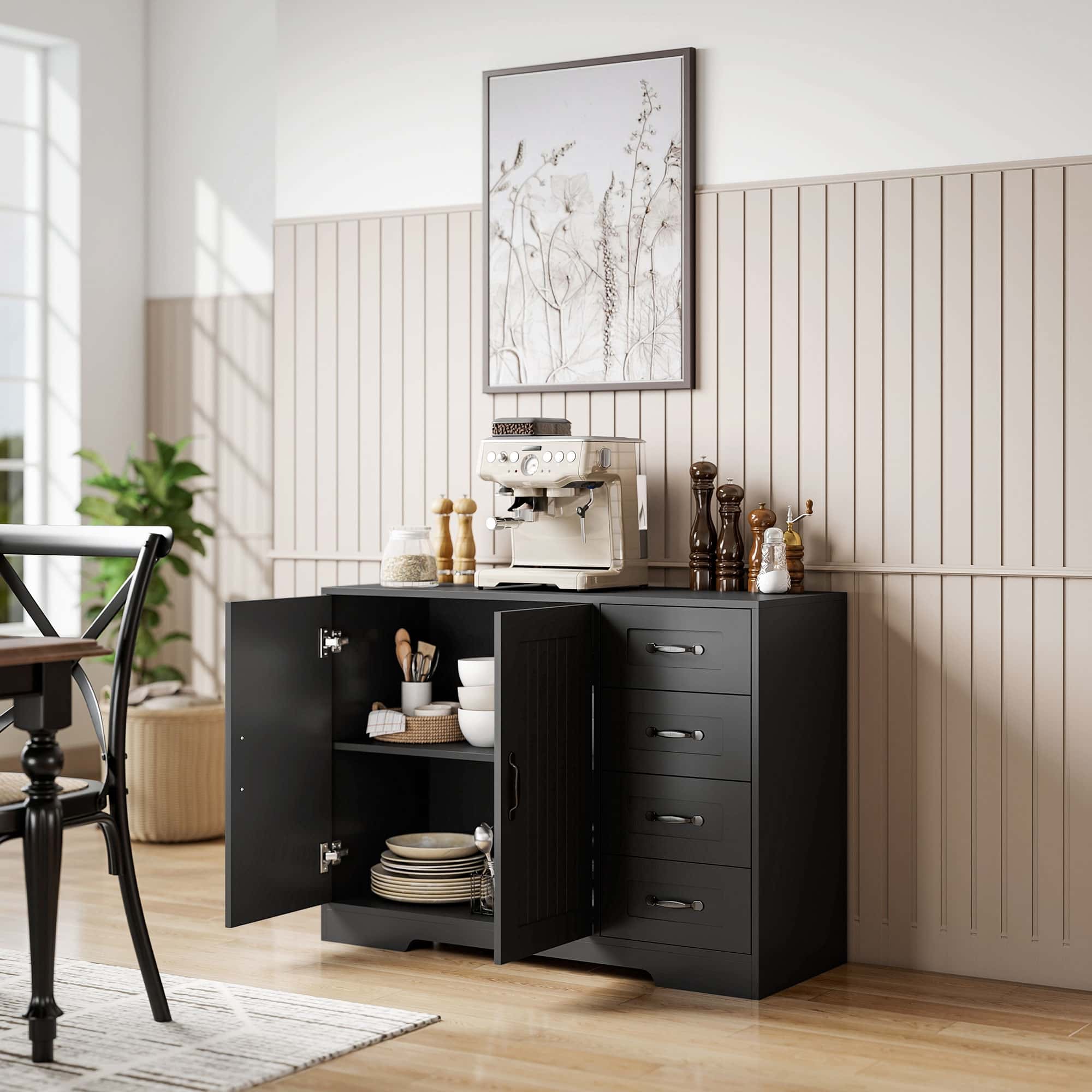 4goodz Dressoir met 4 Lades en 2 deurtjes 40x105x76 cm - Zwart