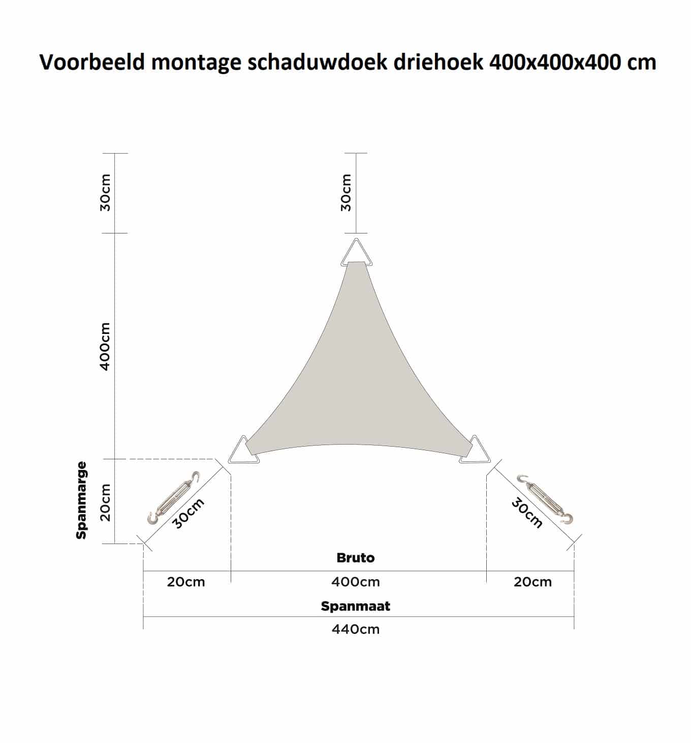 hanSe® Schaduwdoek Driehoek Waterafstotend 3x3x3 m Zonnedoek Zand