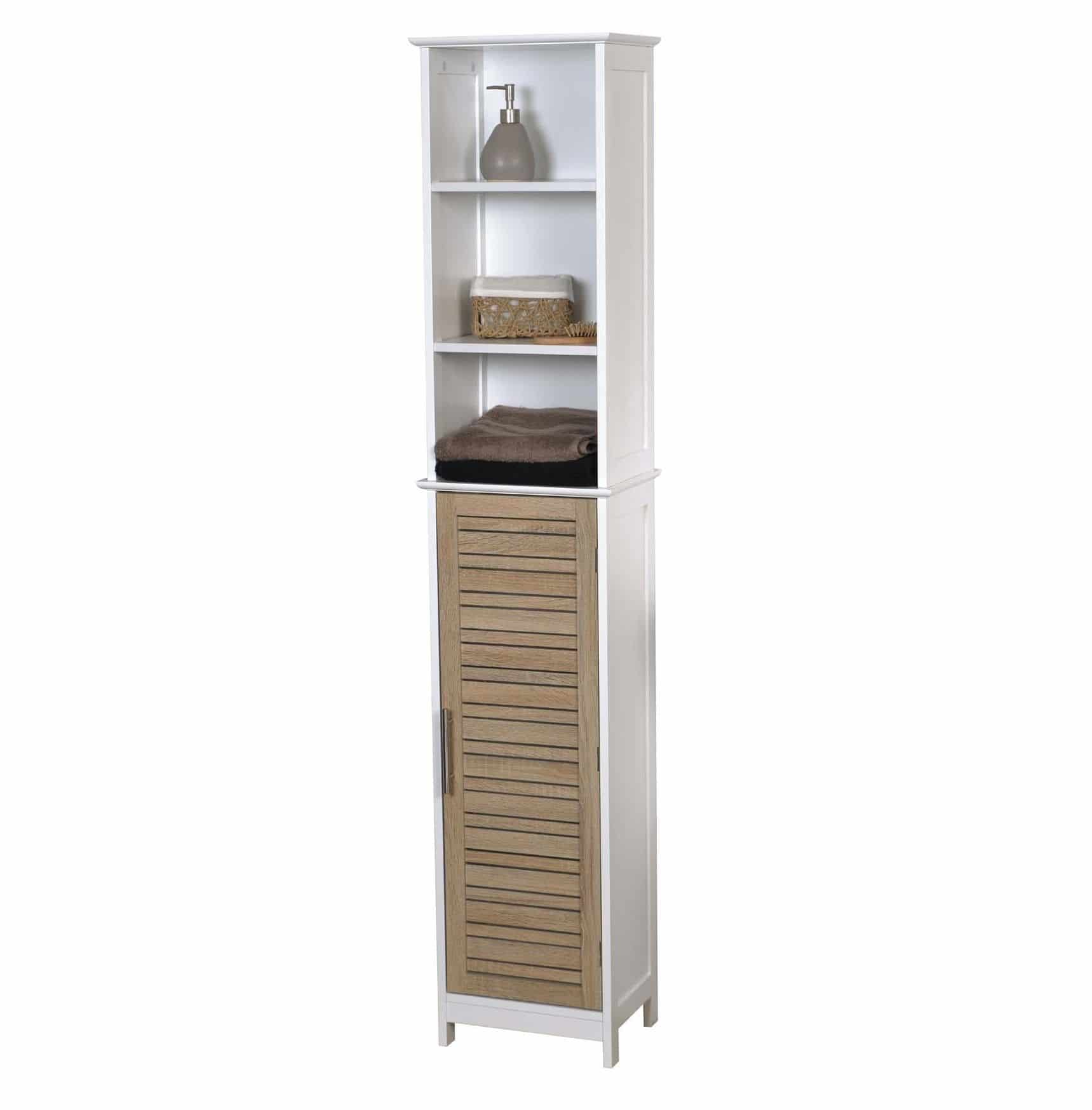 Badkamerkast Stockholm met deur en 6 planken 35x26x173 cm - Wit/Bruin