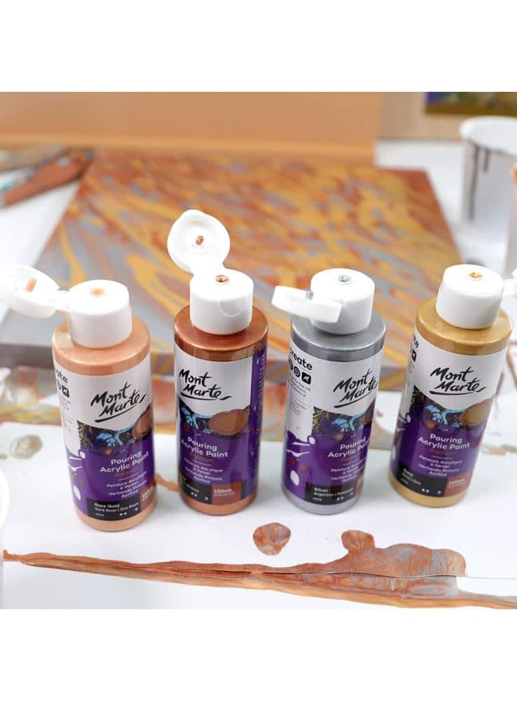 Mont Marte® Pouring Paint Metallic - set van 4 giet acrylverf 120ML