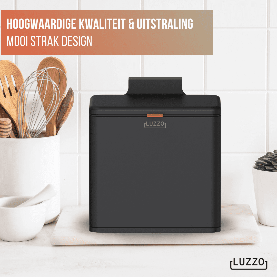 Luzzo® Loft Groente Afvalbak Zwart - Aanrecht Afvalbakje 5 liter - Uitneembare Binnenbak - Neerzetten/Ophangen - Zwart