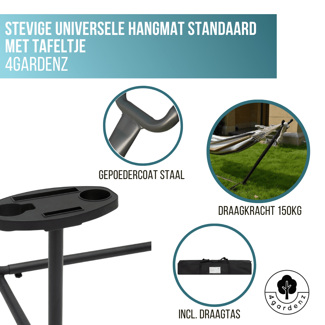 4gardenz® Hangmatstandaard met Tafel met Blauwe Hangmat