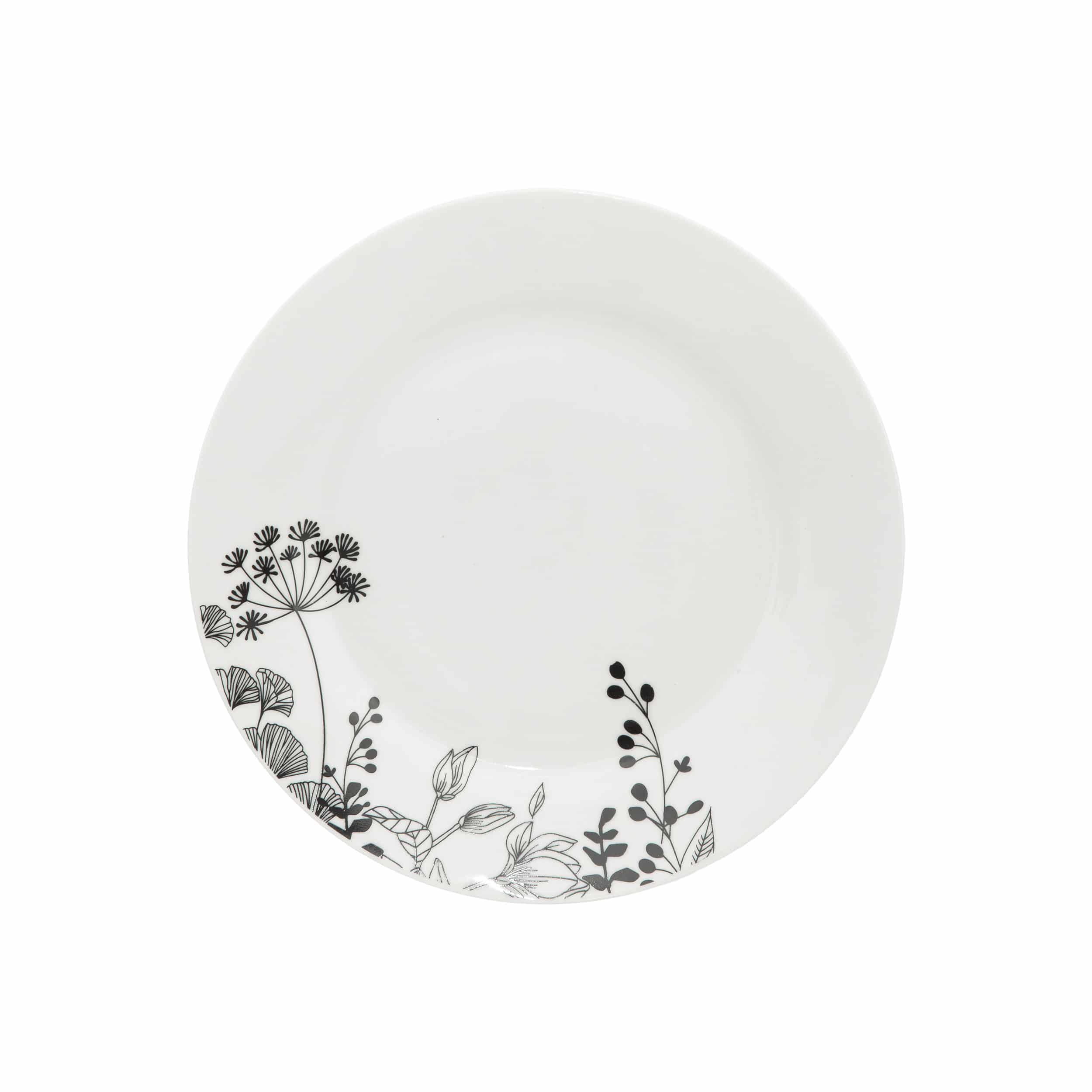 4goodz Wild Flower Porseleinen Servies set 6-persoons 18-delig - Wit/Zwart
