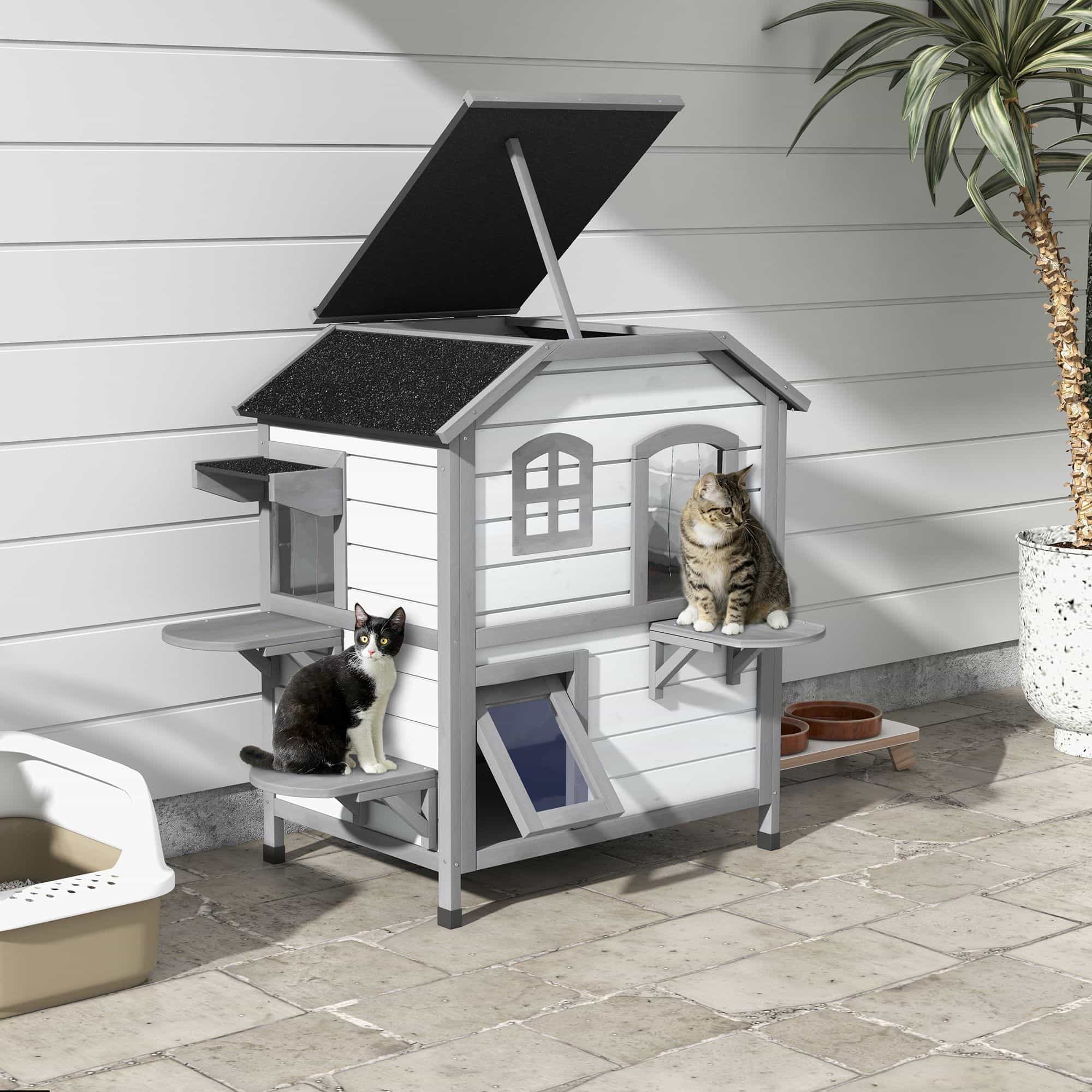 4goodz Kattenhuis 2 laags 78x55x91 cm - Grijs