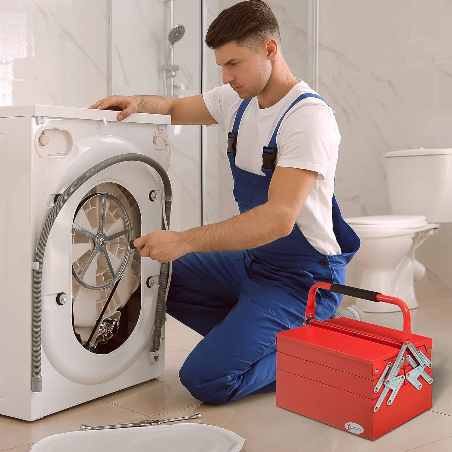 Gereedschapskist Metaal met 5 vakken - zonder gereedschap - Rood