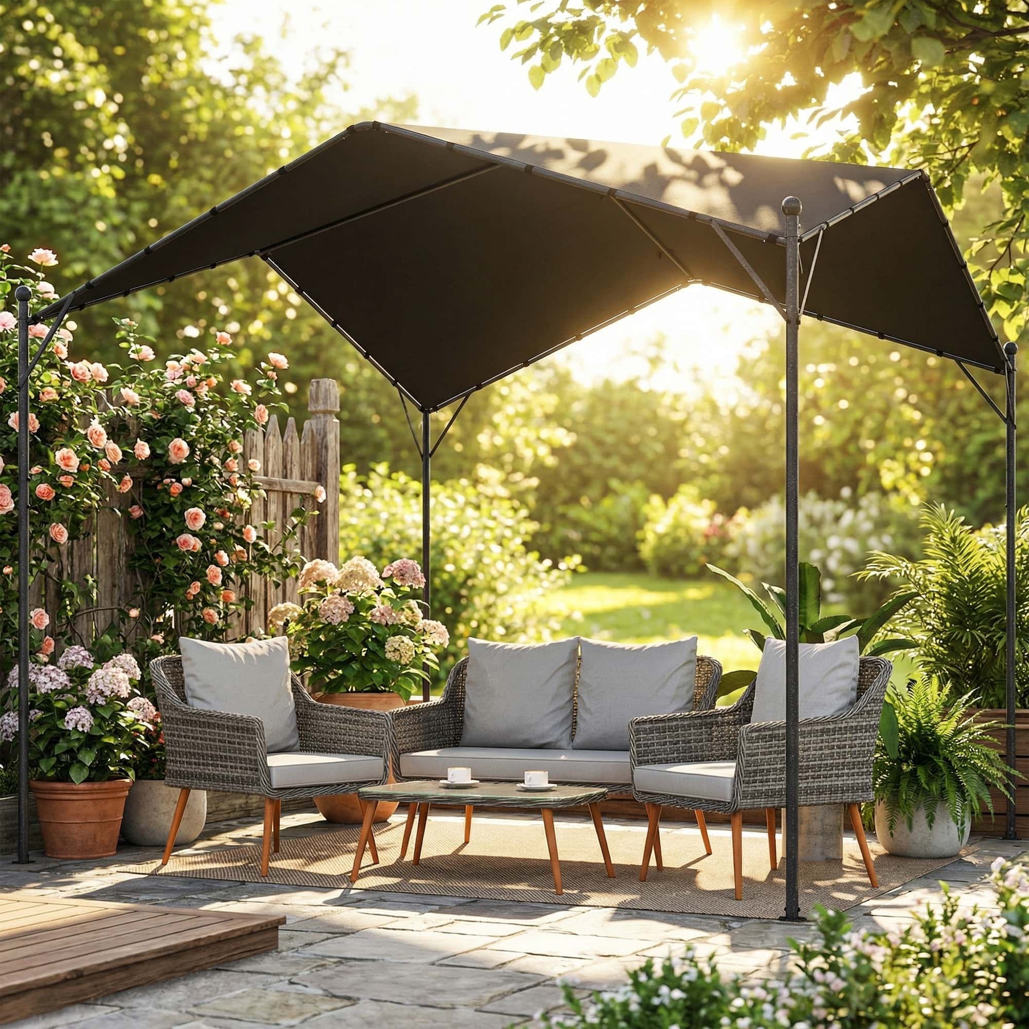 4goodz Pergola 3x3m Waterafstotend Winterbestendig Zonnescherm met Zadeldak - Zwart
