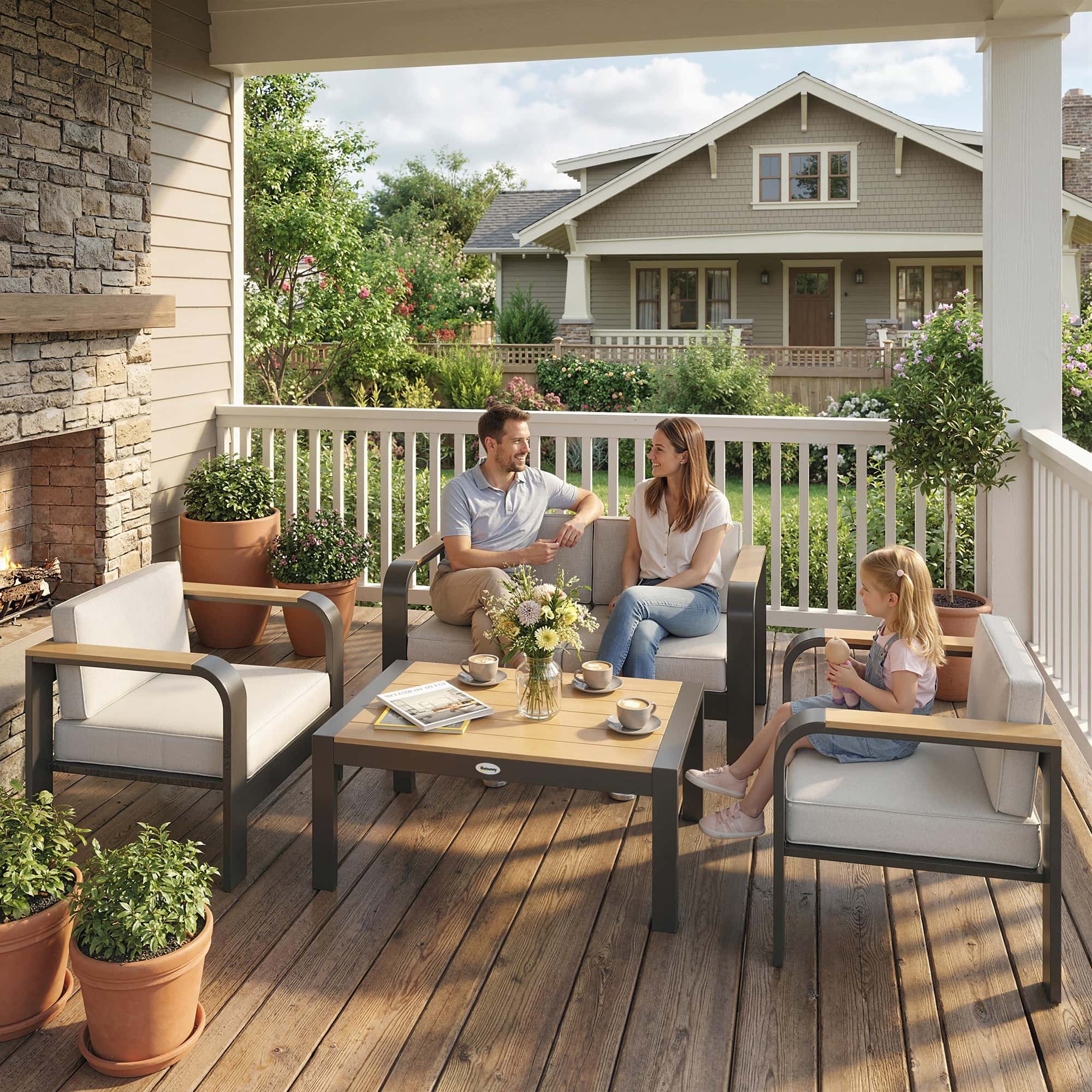 4goodz Tuinmeubelset Aluminium voor 4 personen met bijzettafel - waterafstotend - extra diep