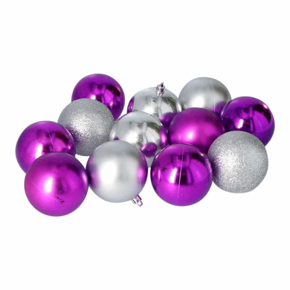 Kunststof Kerstballen set 120 ballen - binnen buiten - Zilver/Paars