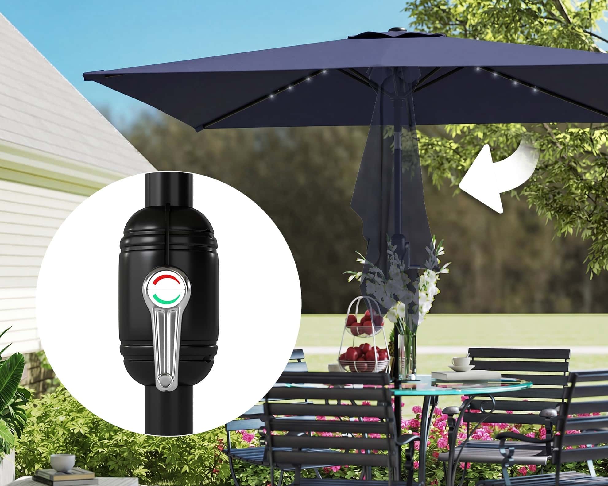 4goodz Parasol met LED zonne-energie Verlichting ca. 200x300 cm met - Donkerblauw