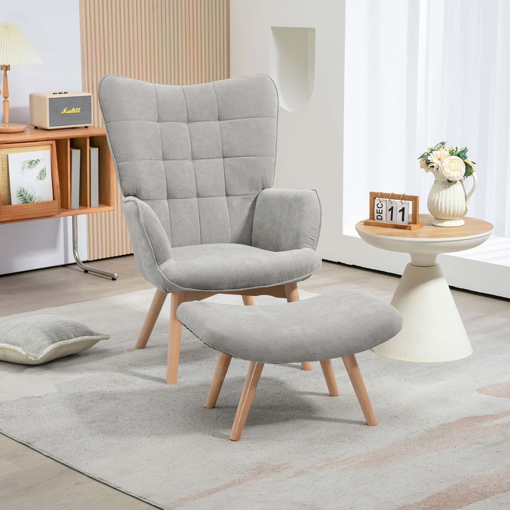 4goodz Oor-Fauteuil met Voetenbank Ribfluweel Optiek - Grijs