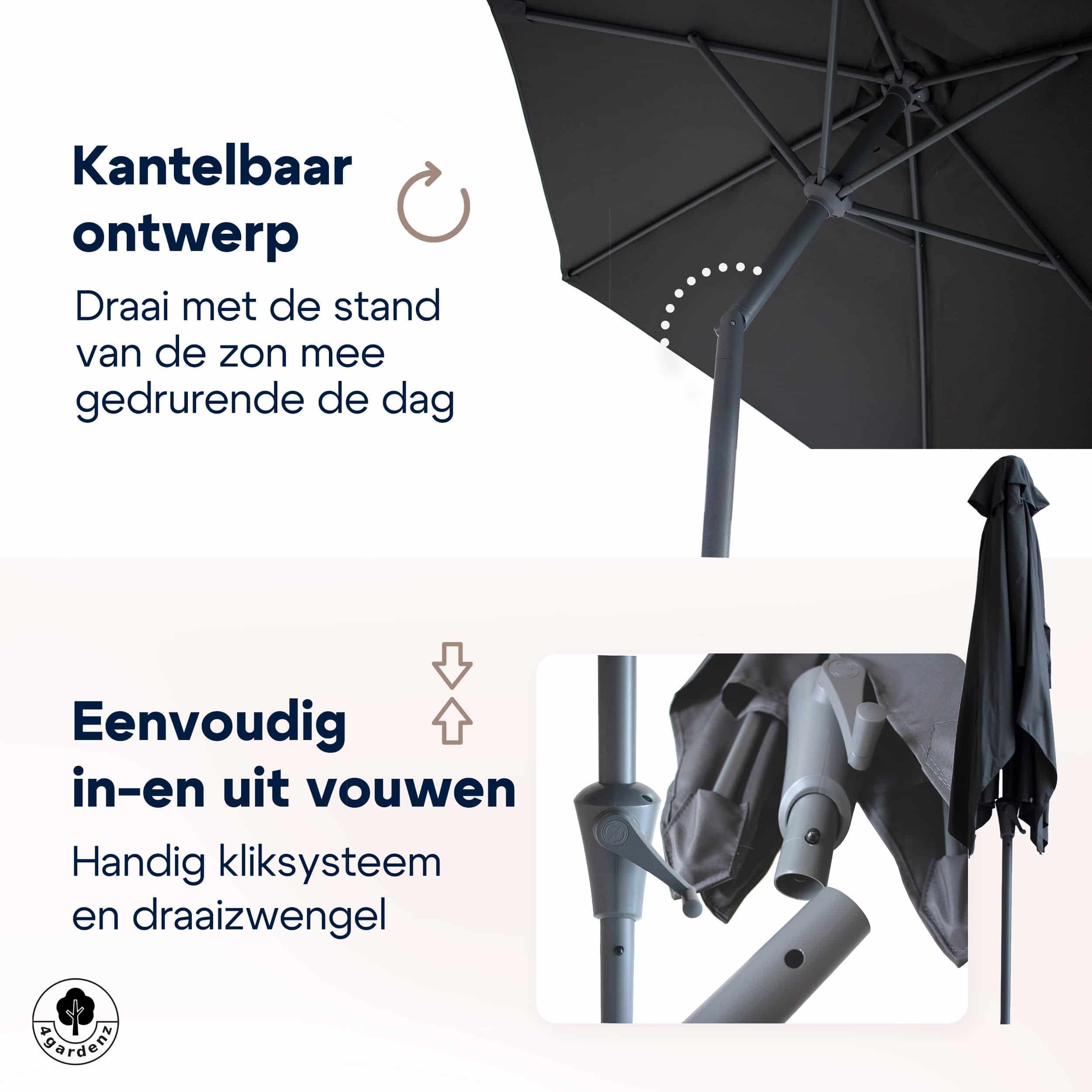 4gardenz® Parasol Rechthoek 150X250cm Kantelbaar - Balkonparasol Grijs