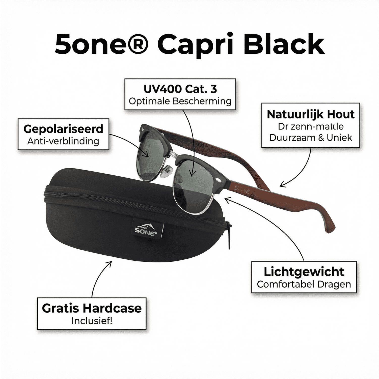 5one® Capri Black - Grijze lens met zwart montuur