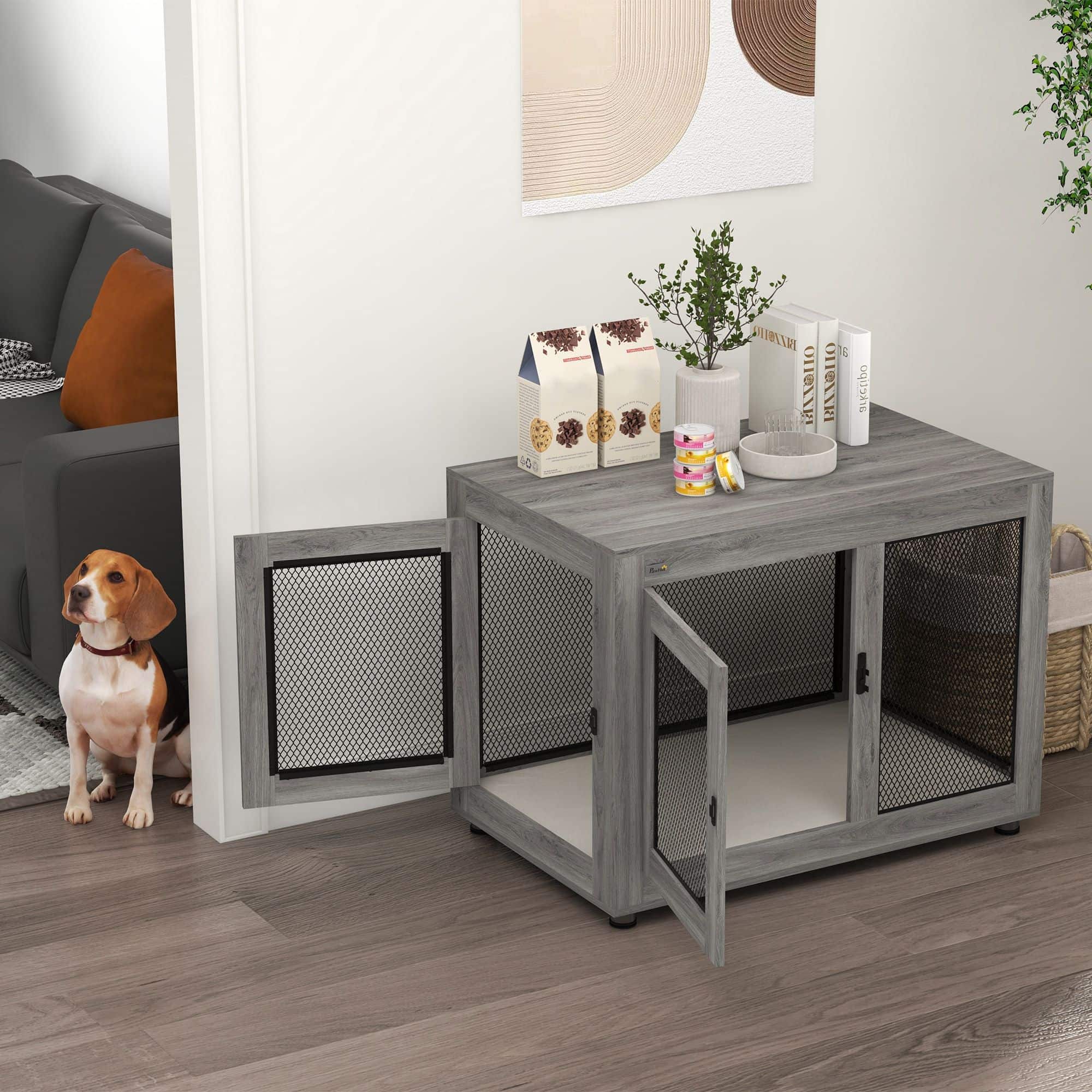 Binnen Bench voor grote honden - Hondenhok Binnen - 60x94x71 cm - Grijs