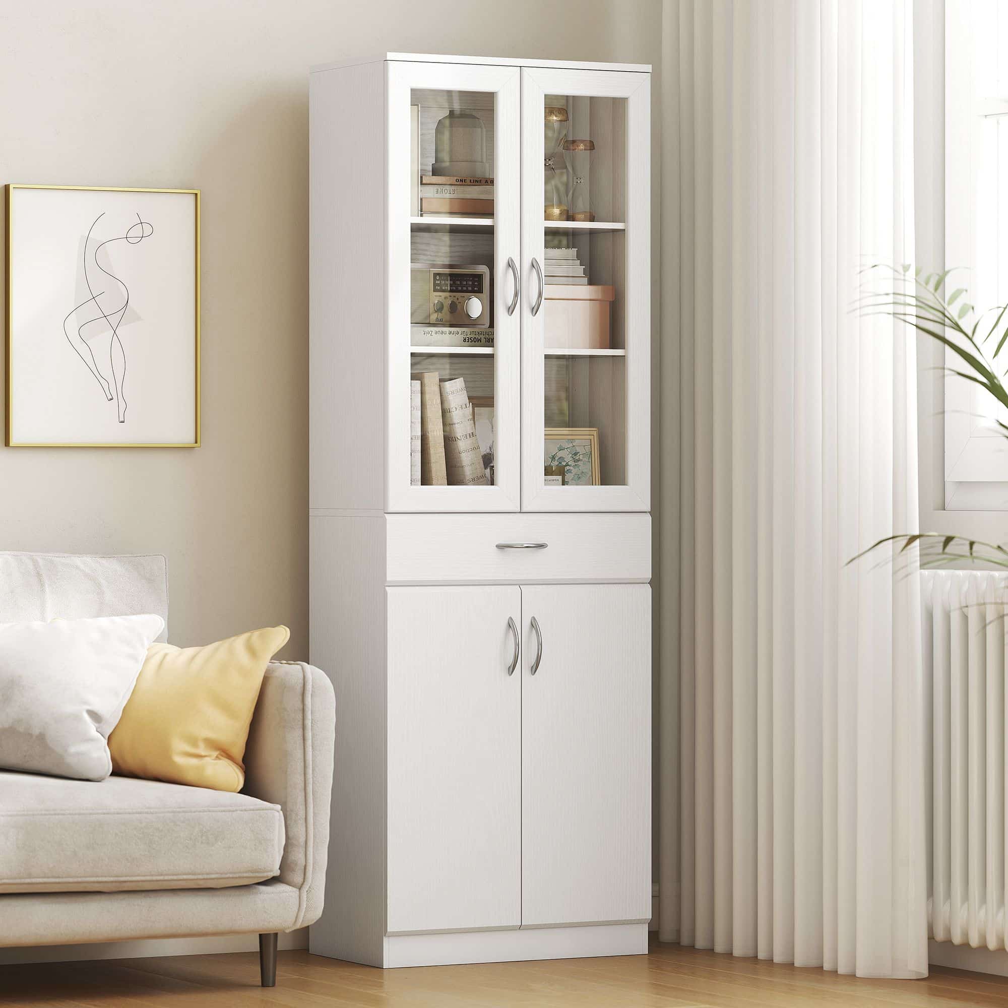 4goodz Keukenkast Buffetkast met glazen deur 60 x 35 x 180 cm - Wit