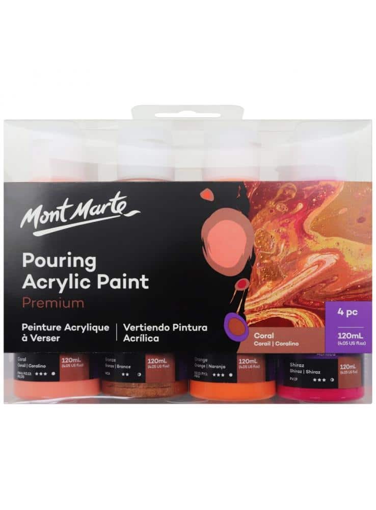 Mont Marte® Pouring Paint Coral - set van 4 giet acryl verf 120ML