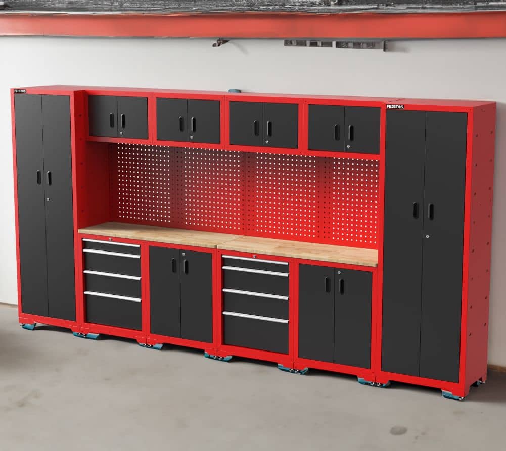 Feistos Gereedschapswand Hoge kast Juno 11 - 46x396x198cm - Zwart/Rood