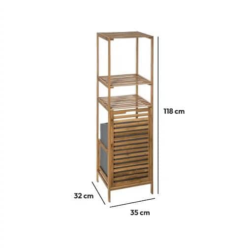 Badkamerkast Bamboe met Wasmand 32x35x118 cm - Bruin