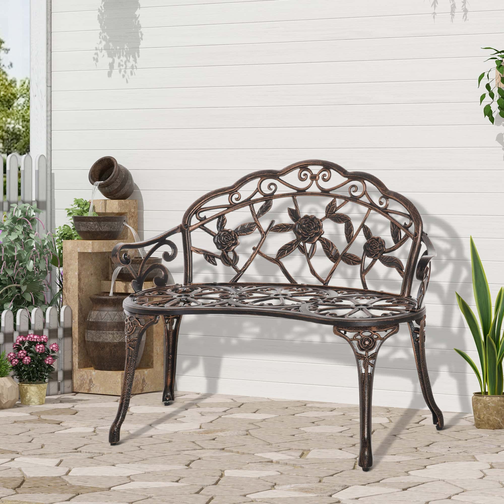 4goodz 2-zits tuinbank van gegoten aluminium - bloem-decor rugleuning