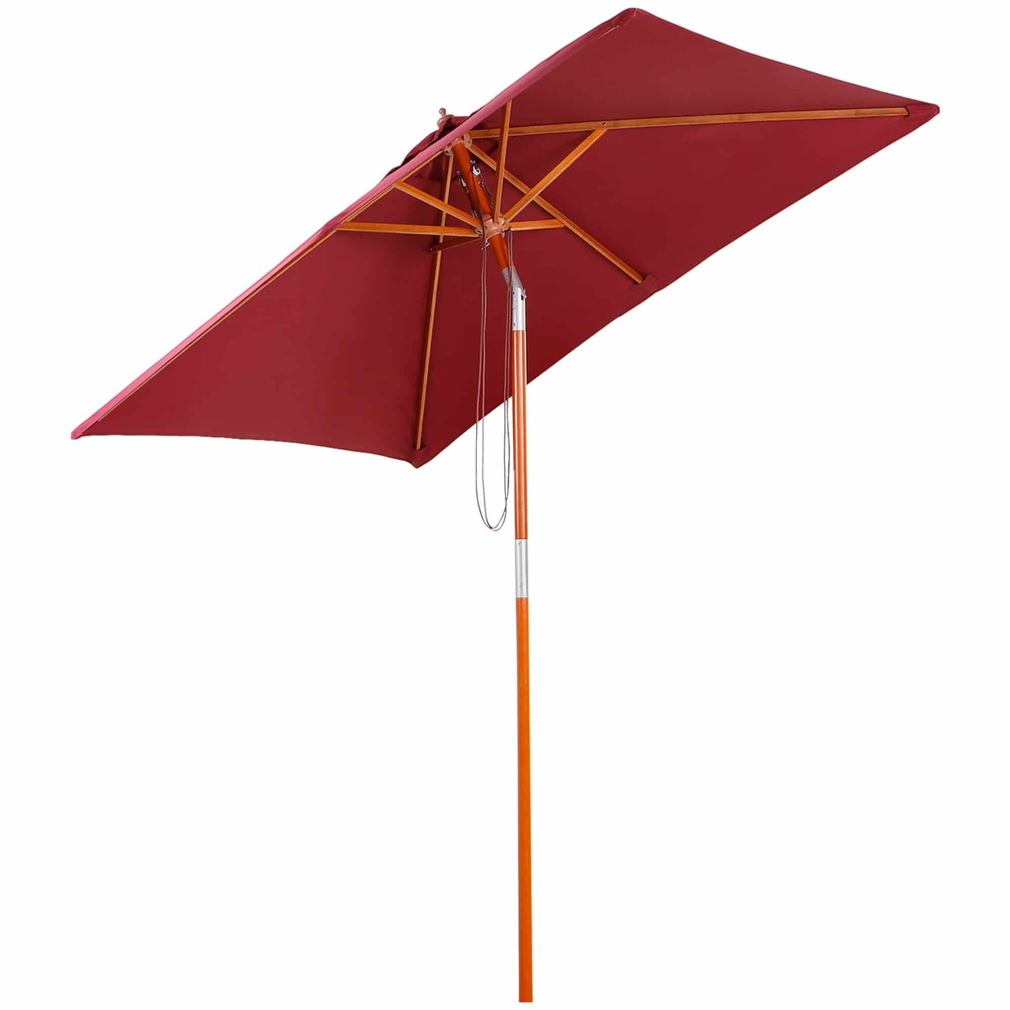 4goodz 3-Delig Kantelbare Parasol Hout Rechthoekig 200x150x230 cm - Wijnrood