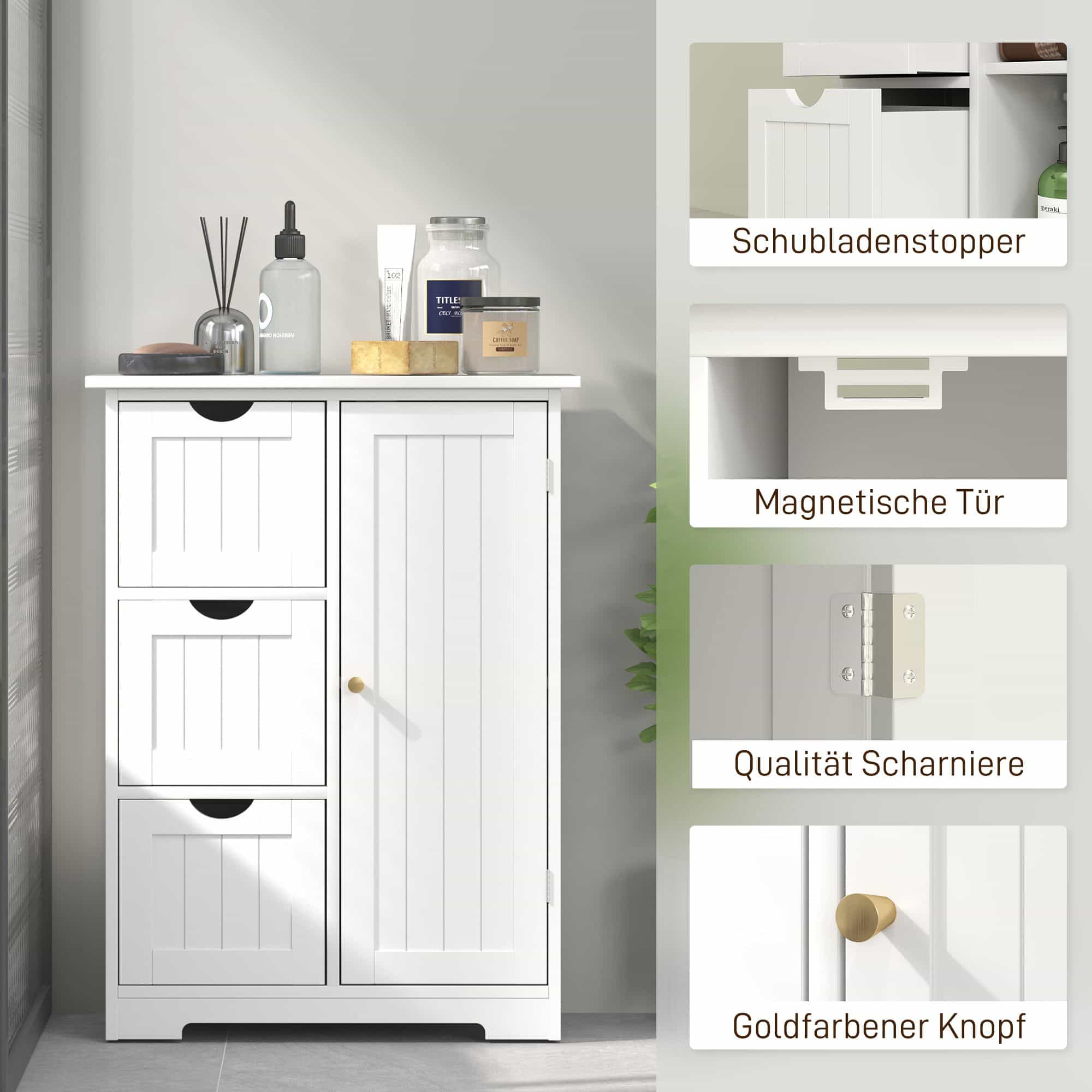 4goodz Buffetkast Badkamer Ladekast, 3 Laden, 3 Planken, MDF, Wit