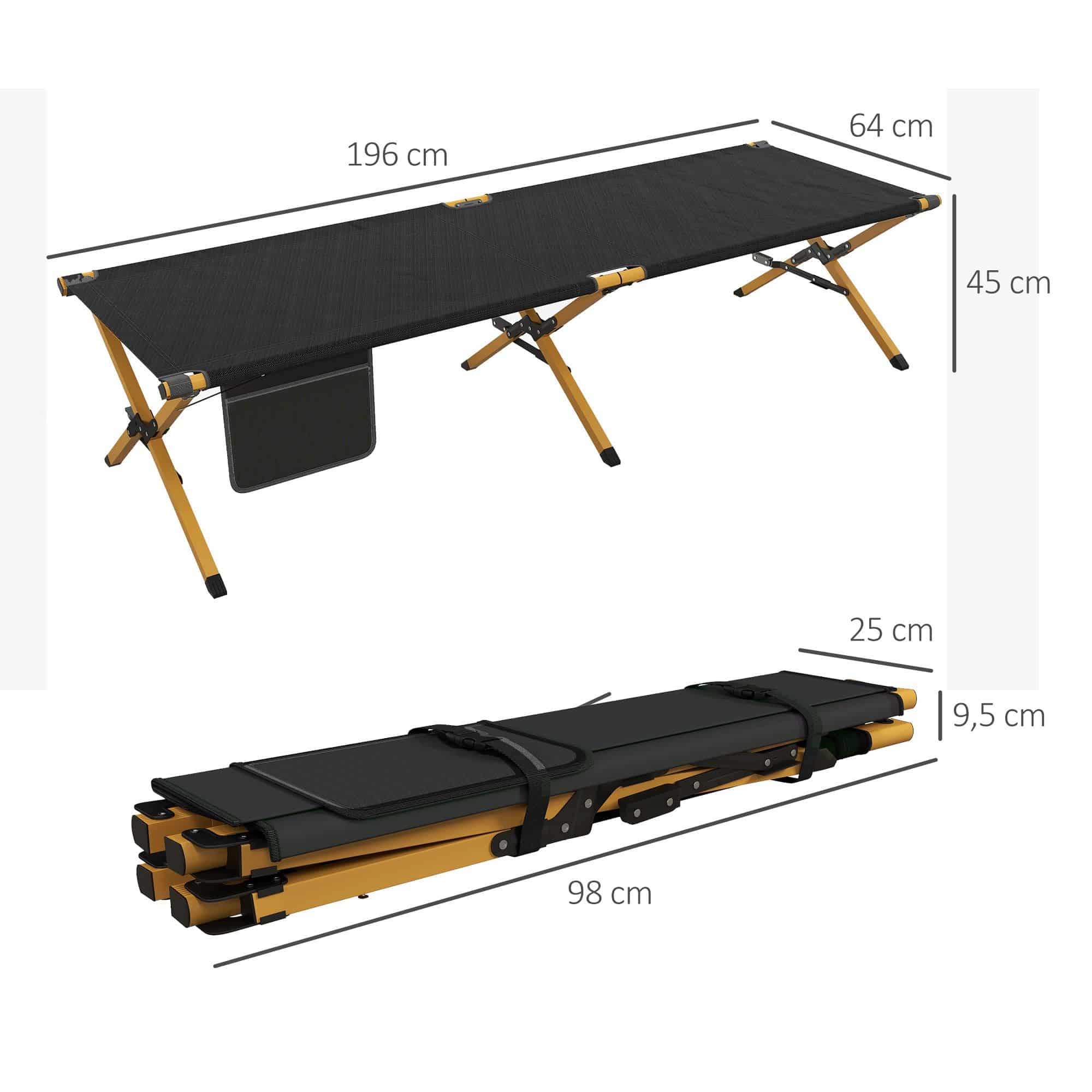 Veldbed Stretcher inklapbaar - Aluminium - 196x64x45 cm - Max 200 kg - Zwart