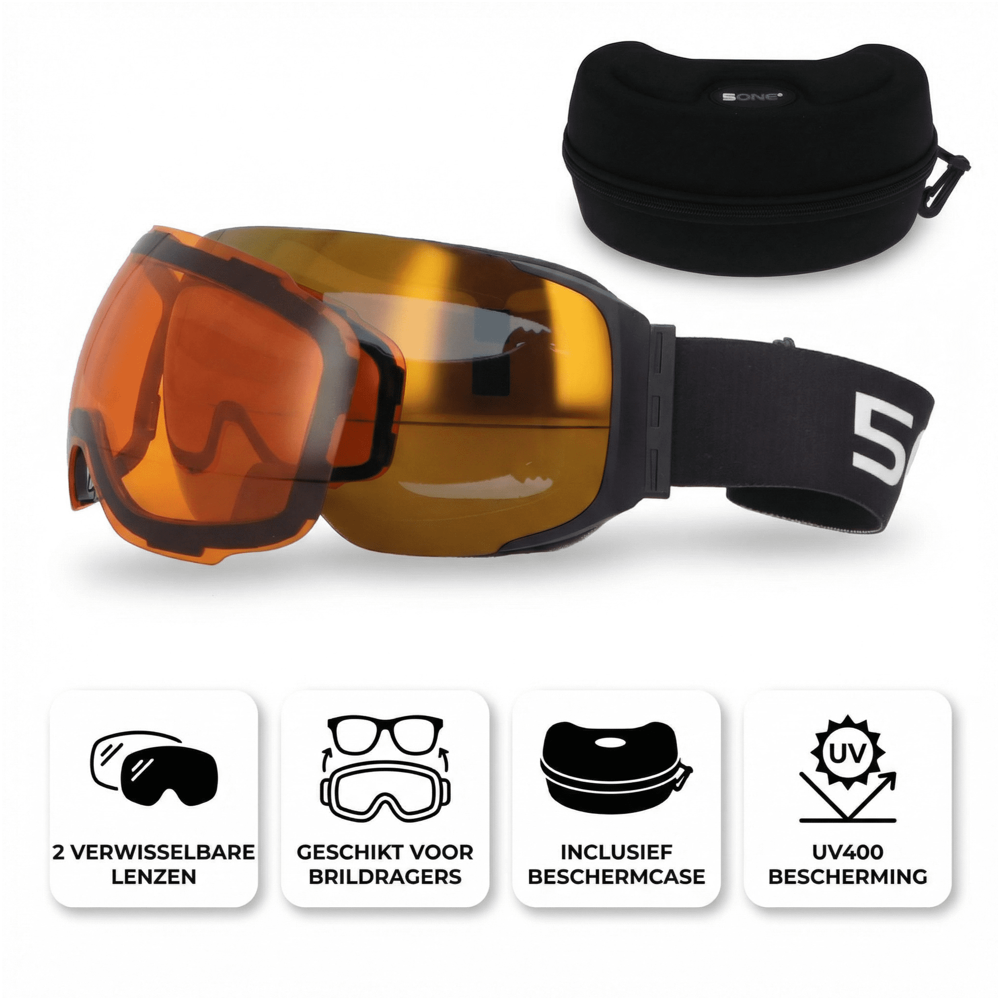 5one® Alpine 9 - Skibril met 2 Verwisselbare Lenzen - Brons en Oranje