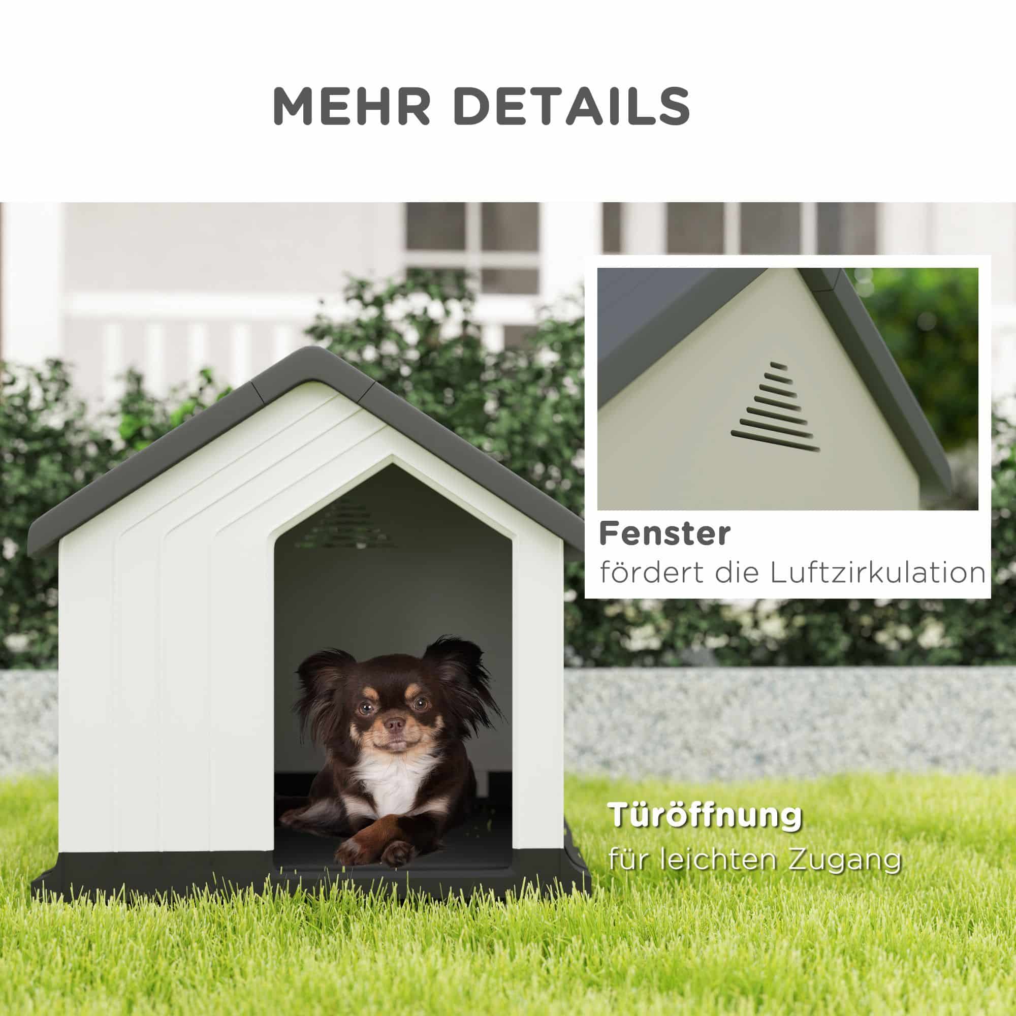 Hondenhok Weerbestendig - voor Kleine Honden tot 10 kg / 40 cm Lengte - Grijs/Wit
